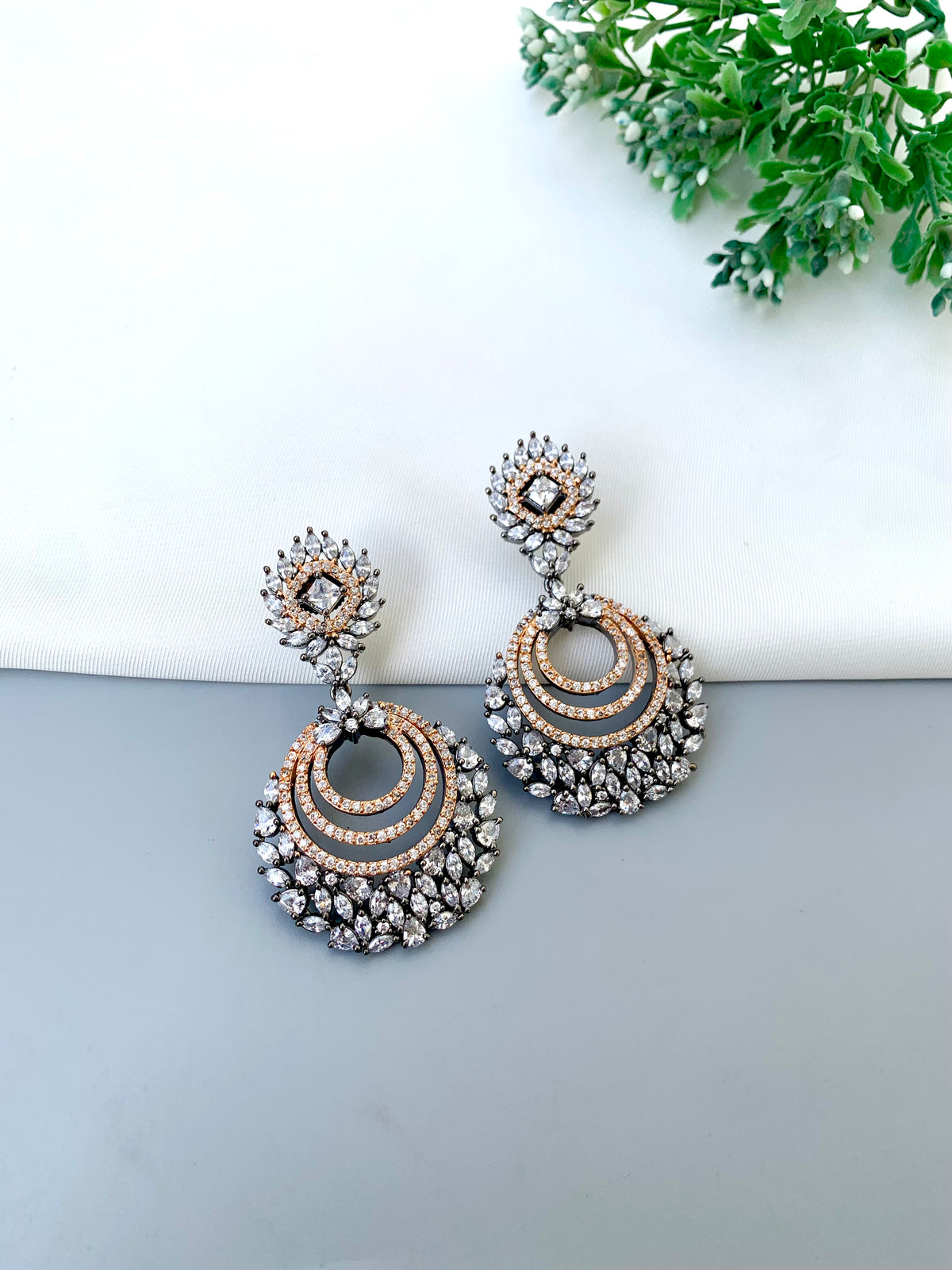 Awa handcrafted oxidized Rhodium plated studs featuring American Diamonds