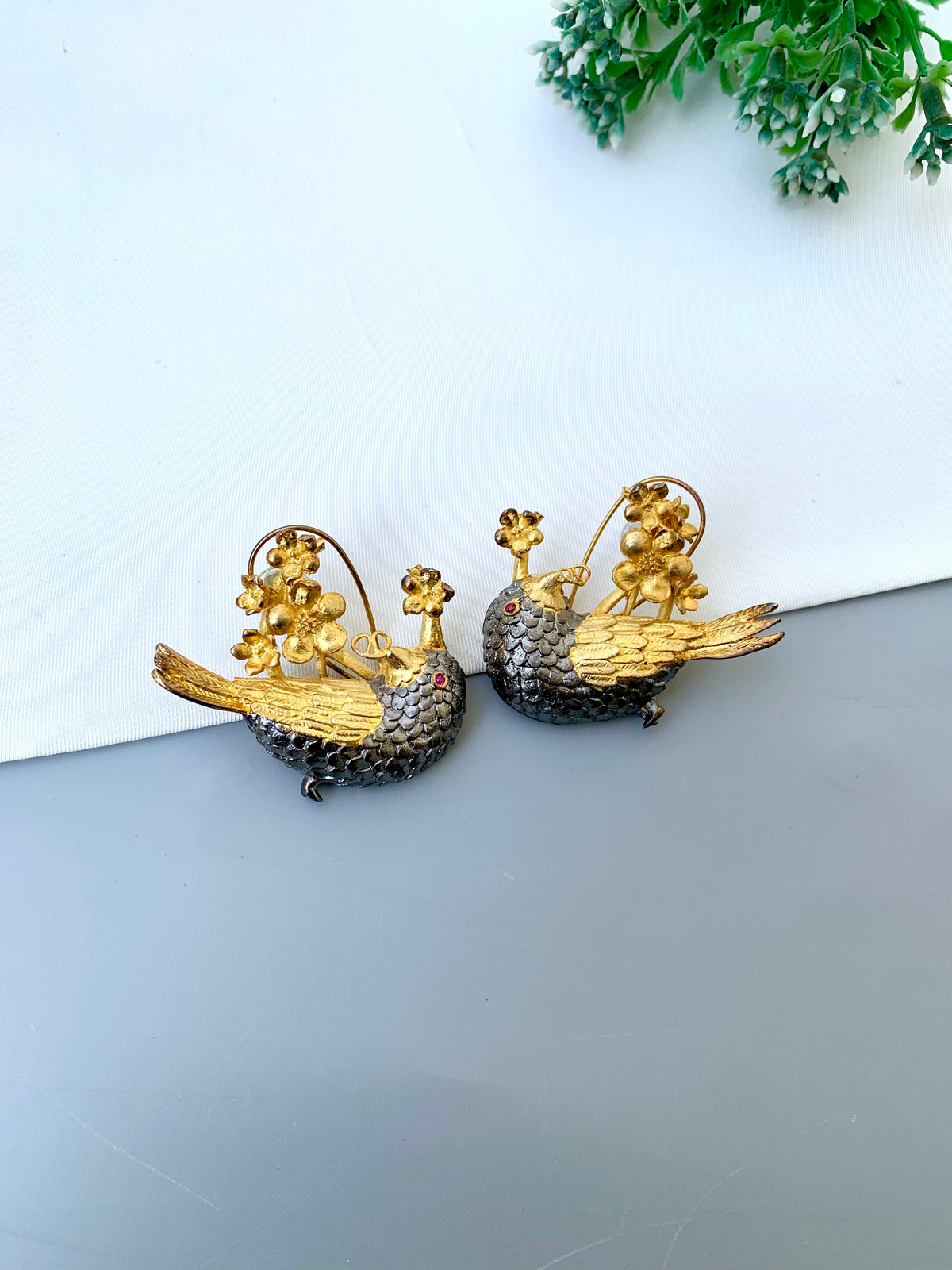 Camilla handcrafted 22kt Gold plated designer bird earrings with semi-precious gemstones