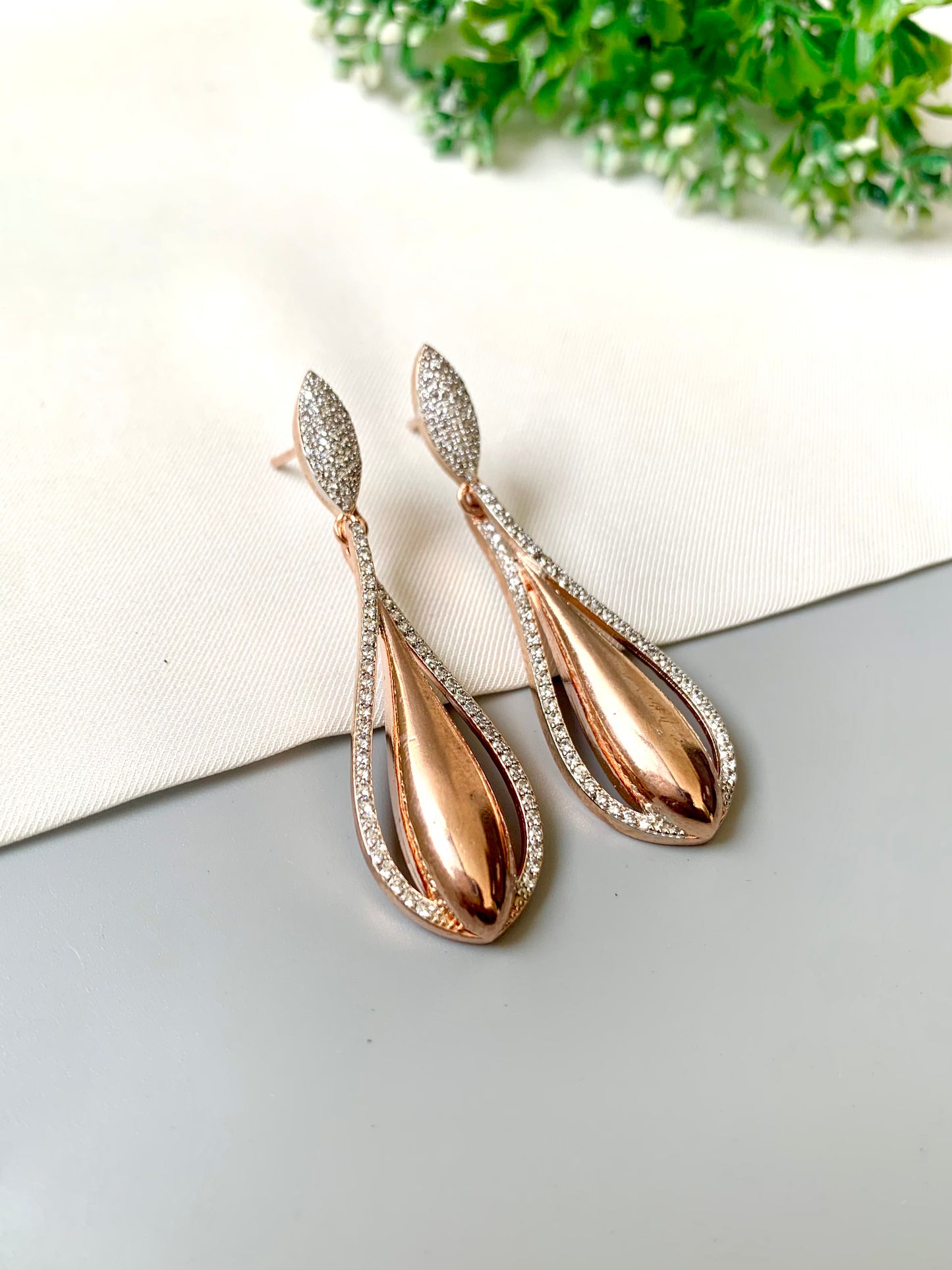 Elira Rose Gold Black Earrings in 22kt Plating with American Diamonds by Zamal Jewels