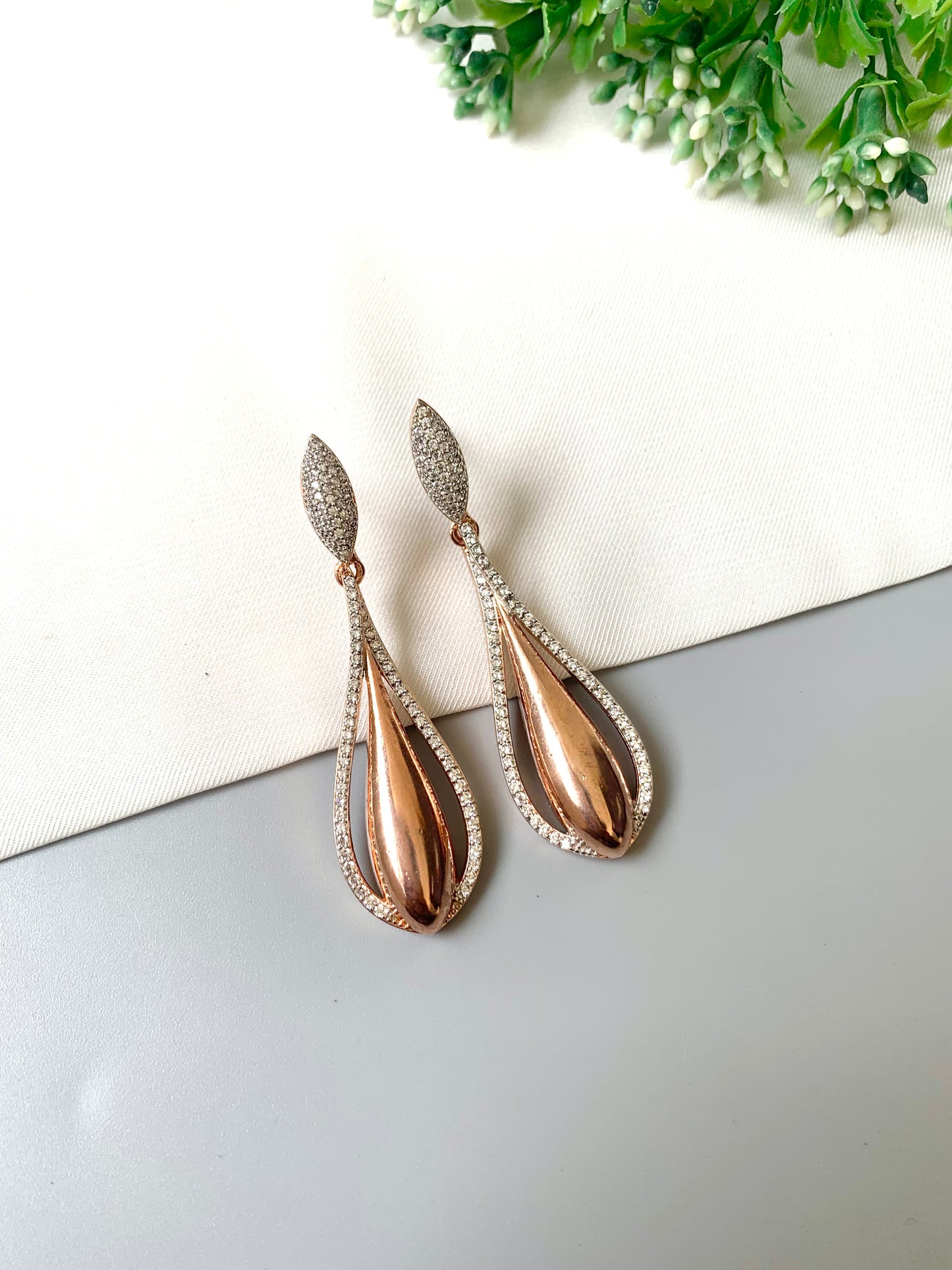 Elira Rose Gold Black Earrings in 22kt Plating with American Diamonds by Zamal Jewels