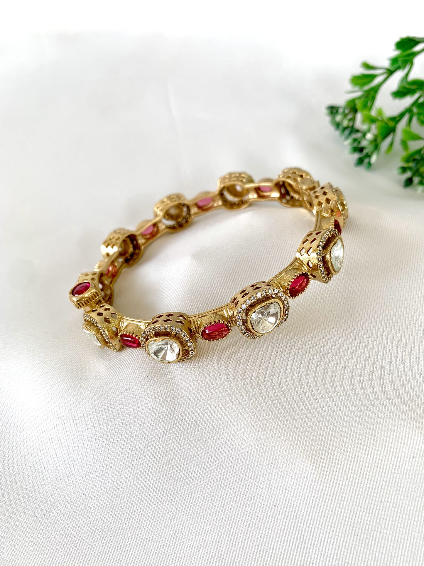 Jahanara Ruby Bangle with Kundan and American Diamonds – Zamal Jewels