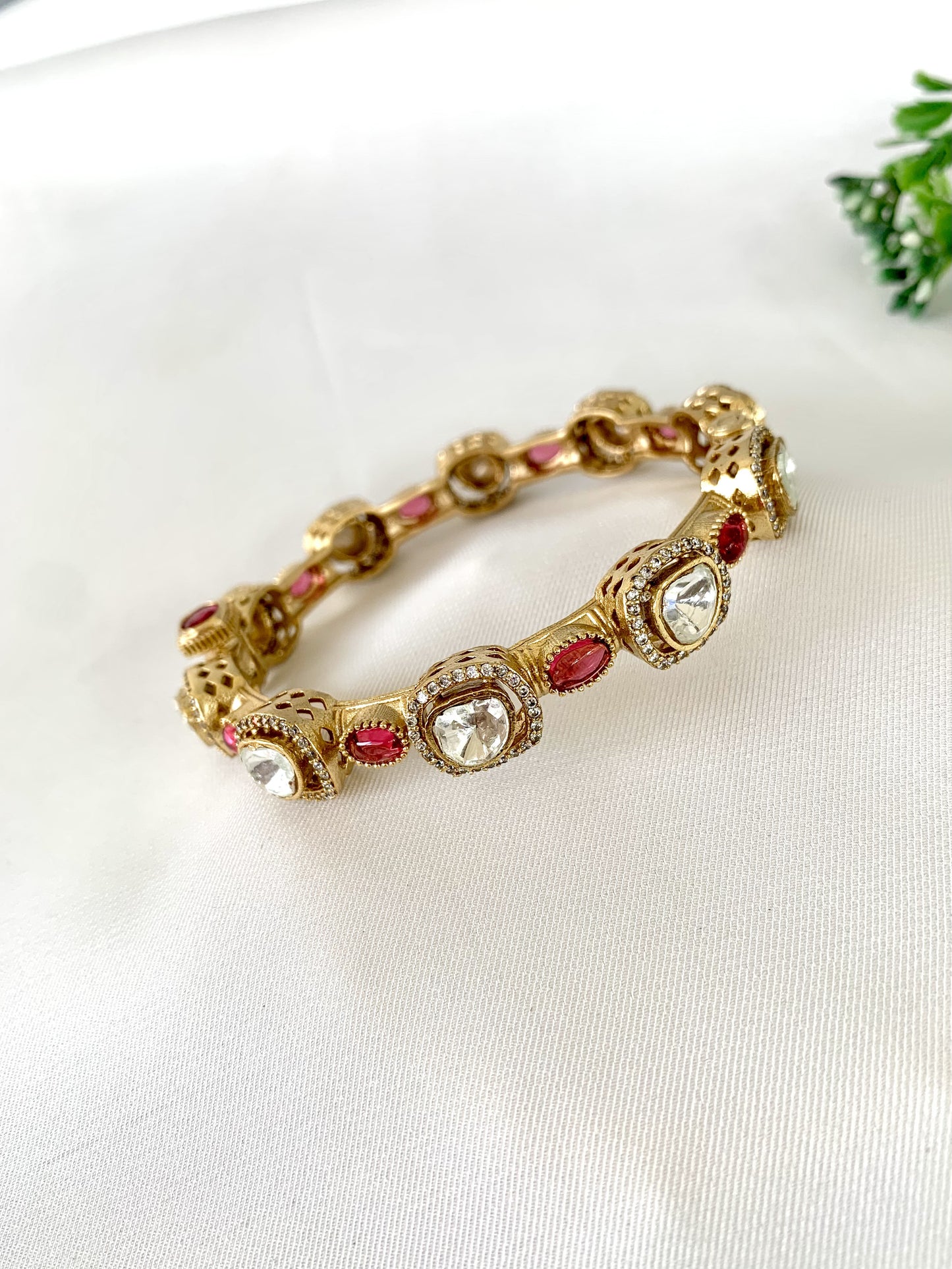 Jahanara Ruby Bangle with Kundan and American Diamonds – Zamal Jewels