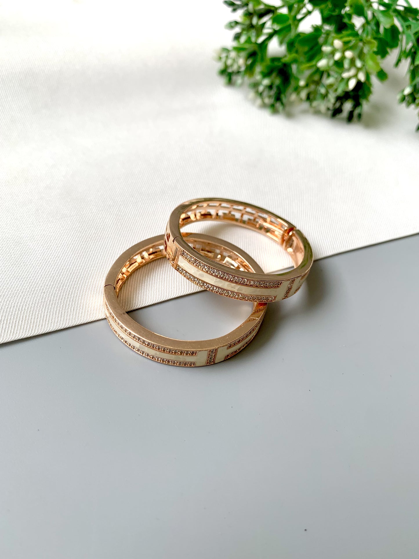 Liora Rose Gold Hoops by Zamal Jewels featuring Mother of Pearl inlay and American Diamonds in 22kt plating