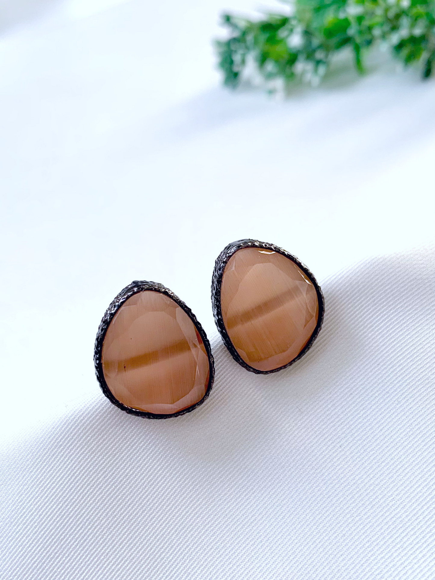Mina handcrafted oxidized rhodium plated studs featuring semi-precious natural gemstones in six colour variants