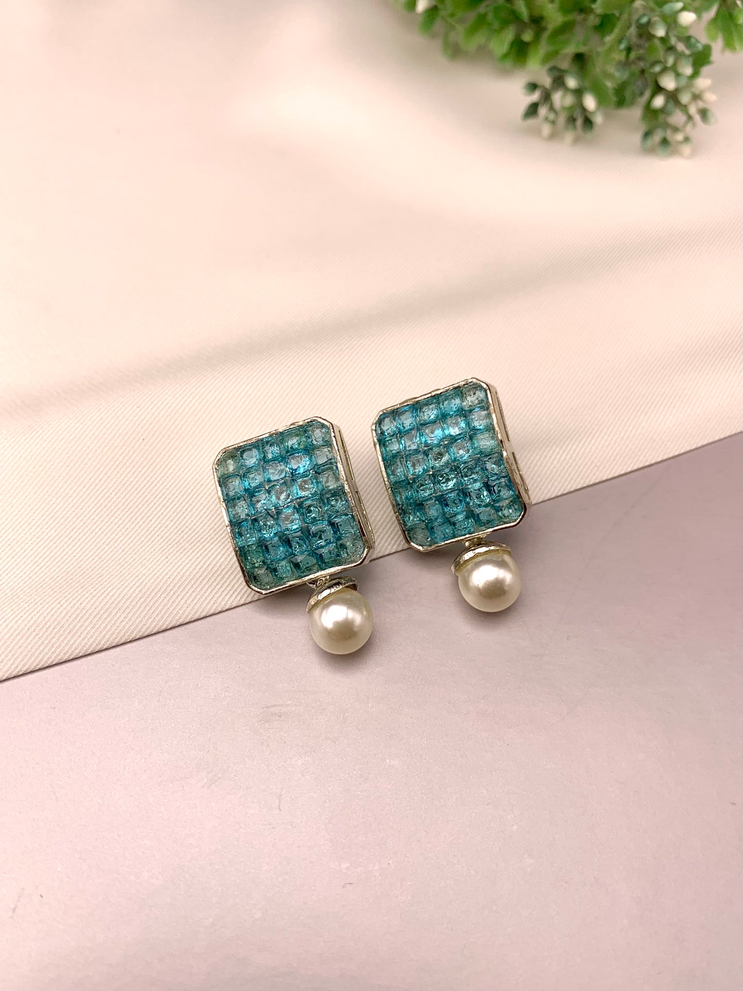 Zaryab handcrafted earrings with American Diamonds, semi-precious Pearls and crystals, available in Sapphire, Amethyst, Ruby, Emerald, White and Ferozi