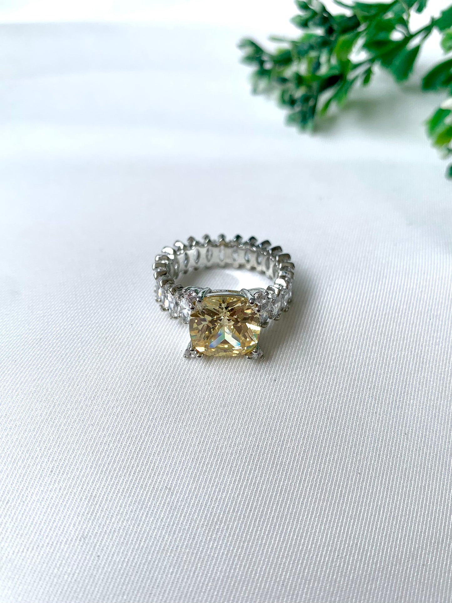 Celestia Citrine Ring with semi-precious yellow stone and American Diamonds from Zamal Jewels