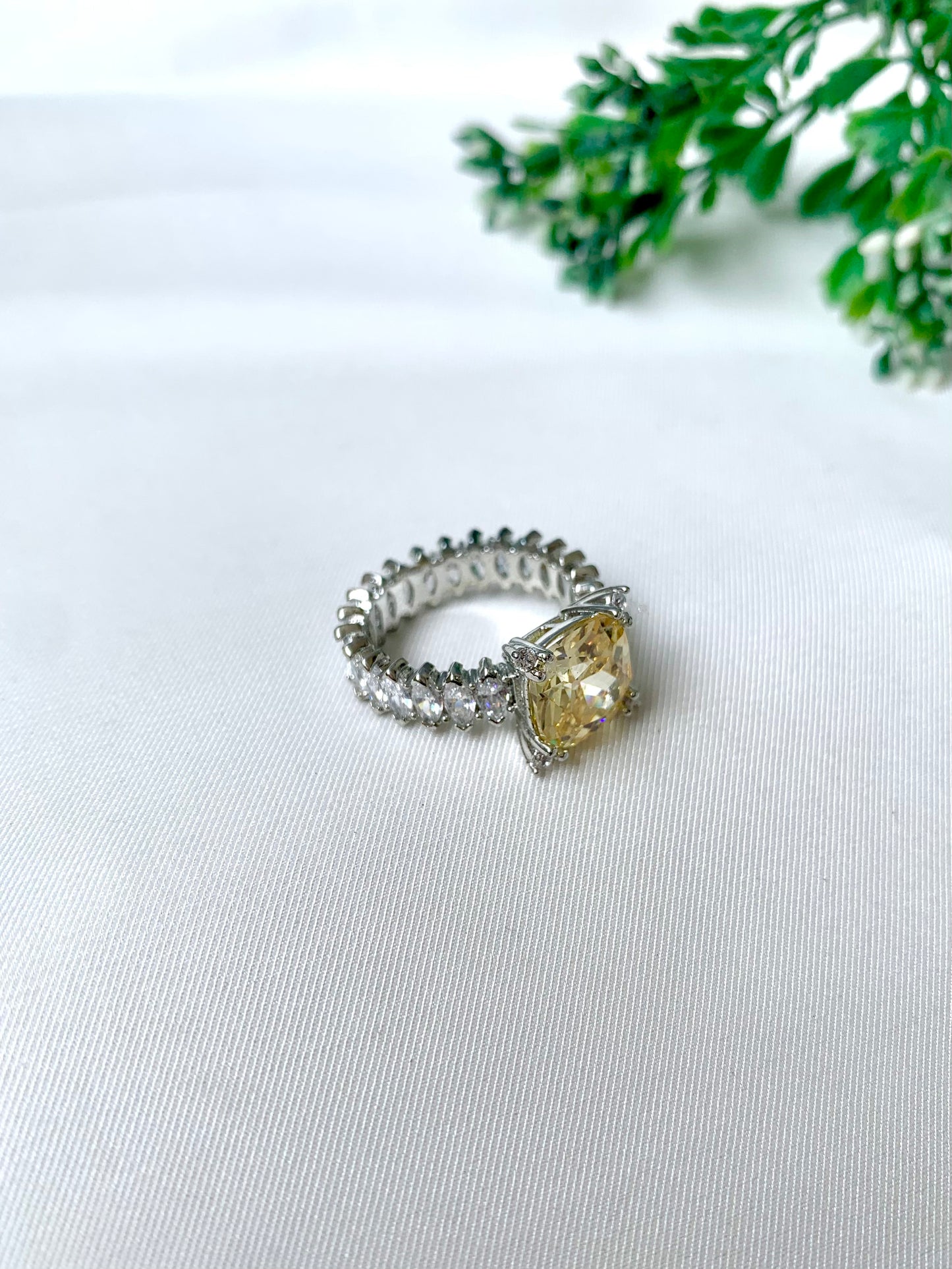 Celestia Citrine Ring with semi-precious yellow stone and American Diamonds from Zamal Jewels