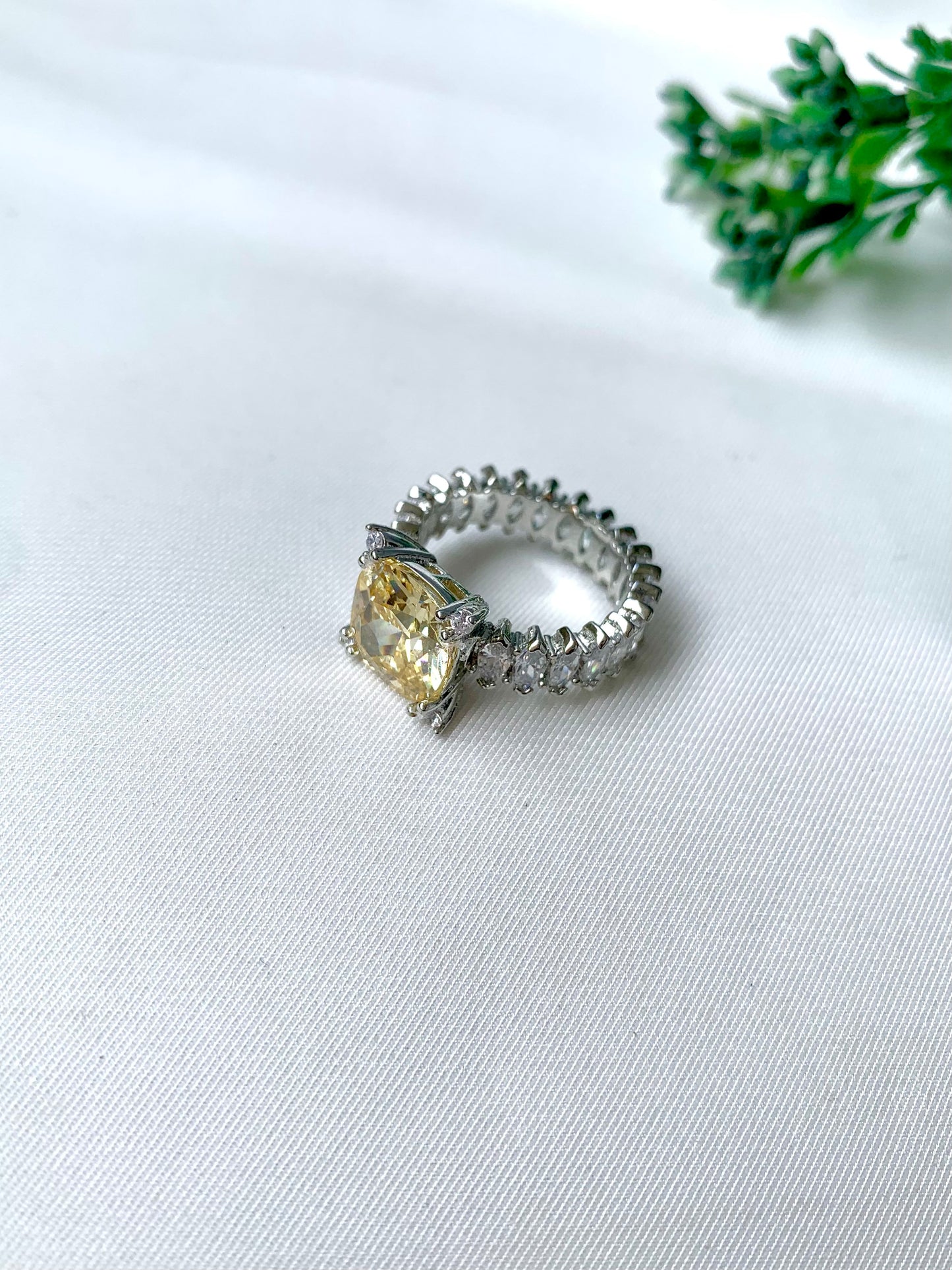 Celestia Citrine Ring with semi-precious yellow stone and American Diamonds from Zamal Jewels