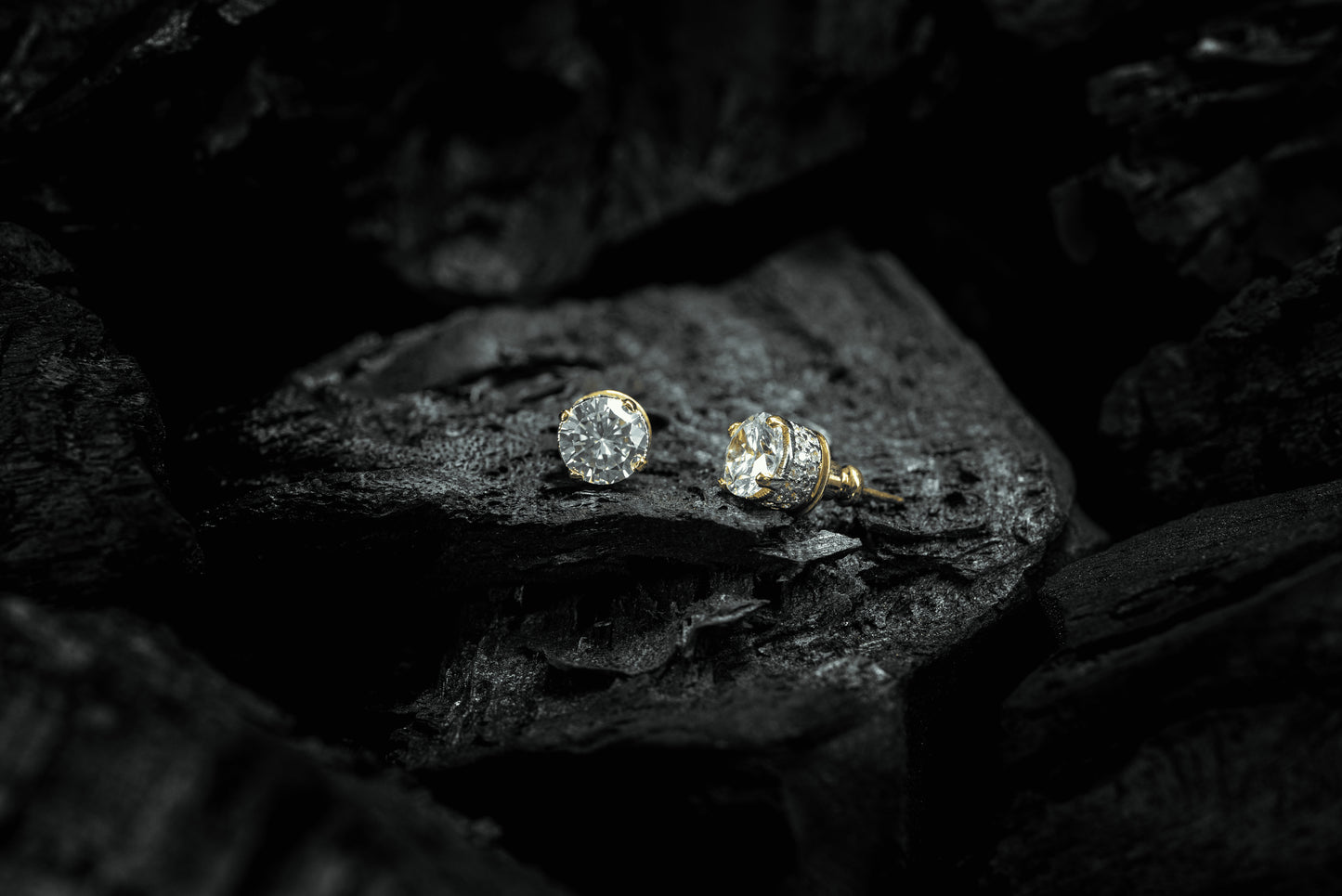 Side view of gold-plated Ester studs featuring diamond-finish American Diamonds – Zamal Jewels