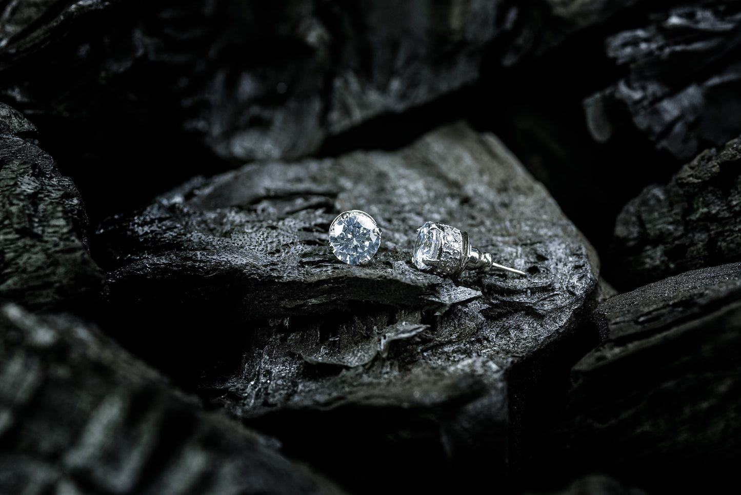 Close-up of rhodium-plated Ester studs featuring diamond-cut American Diamonds