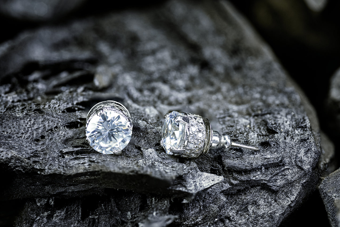 Ester Signature Studs in Rhodium with American Diamonds – Zamal Jewels