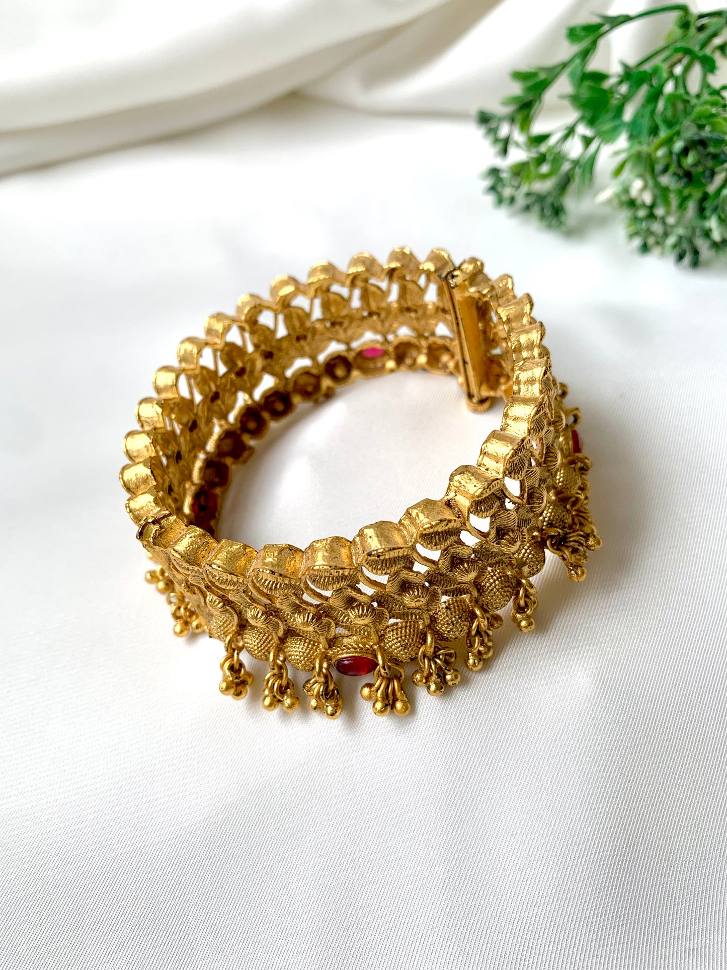Handcrafted 22kt gold plated openable screw bangle with intricate floral detailing, fits sizes 2.6 and 2.8