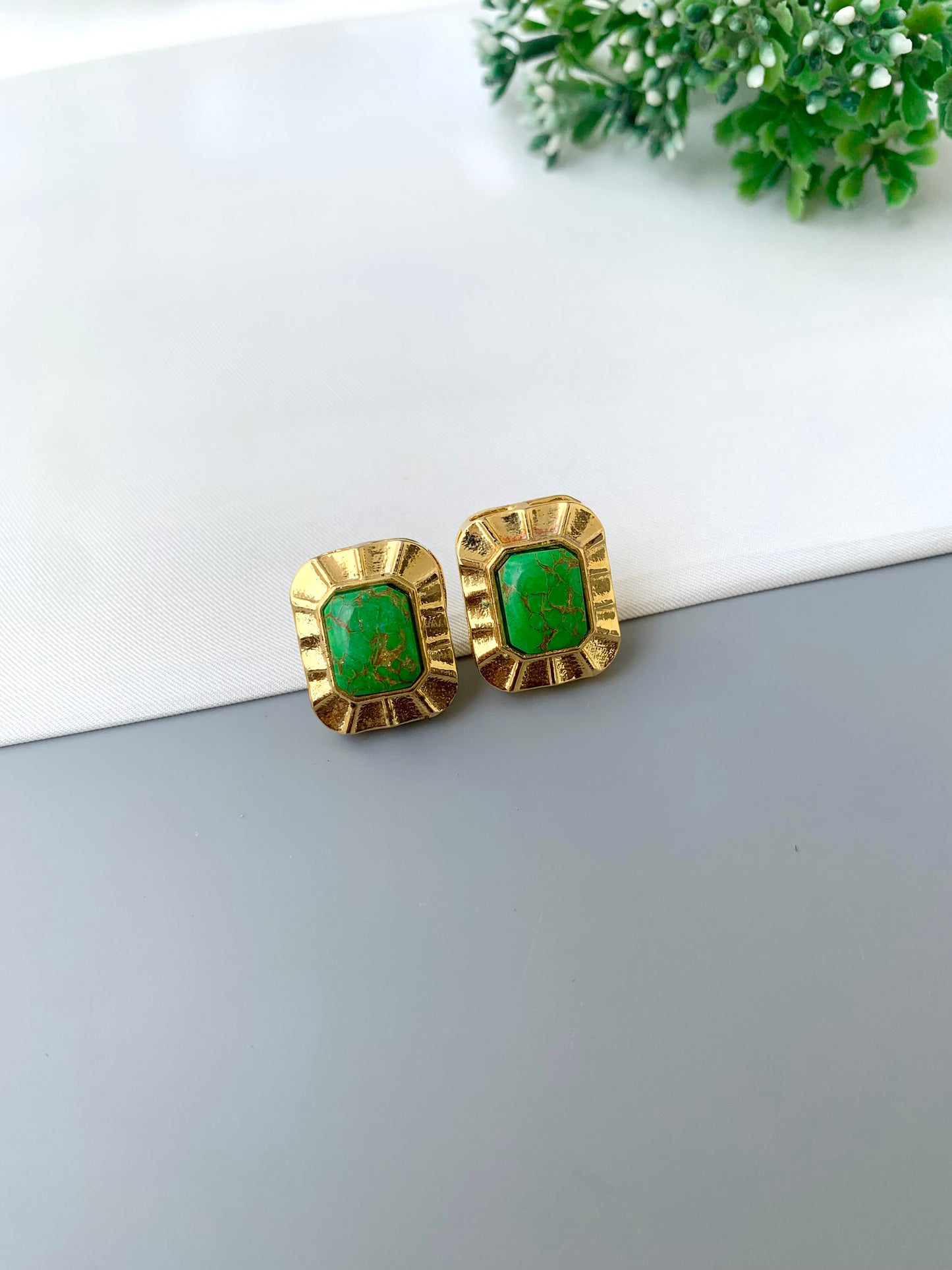 Jina gold plated studs with semi precious natural gemstone detailing