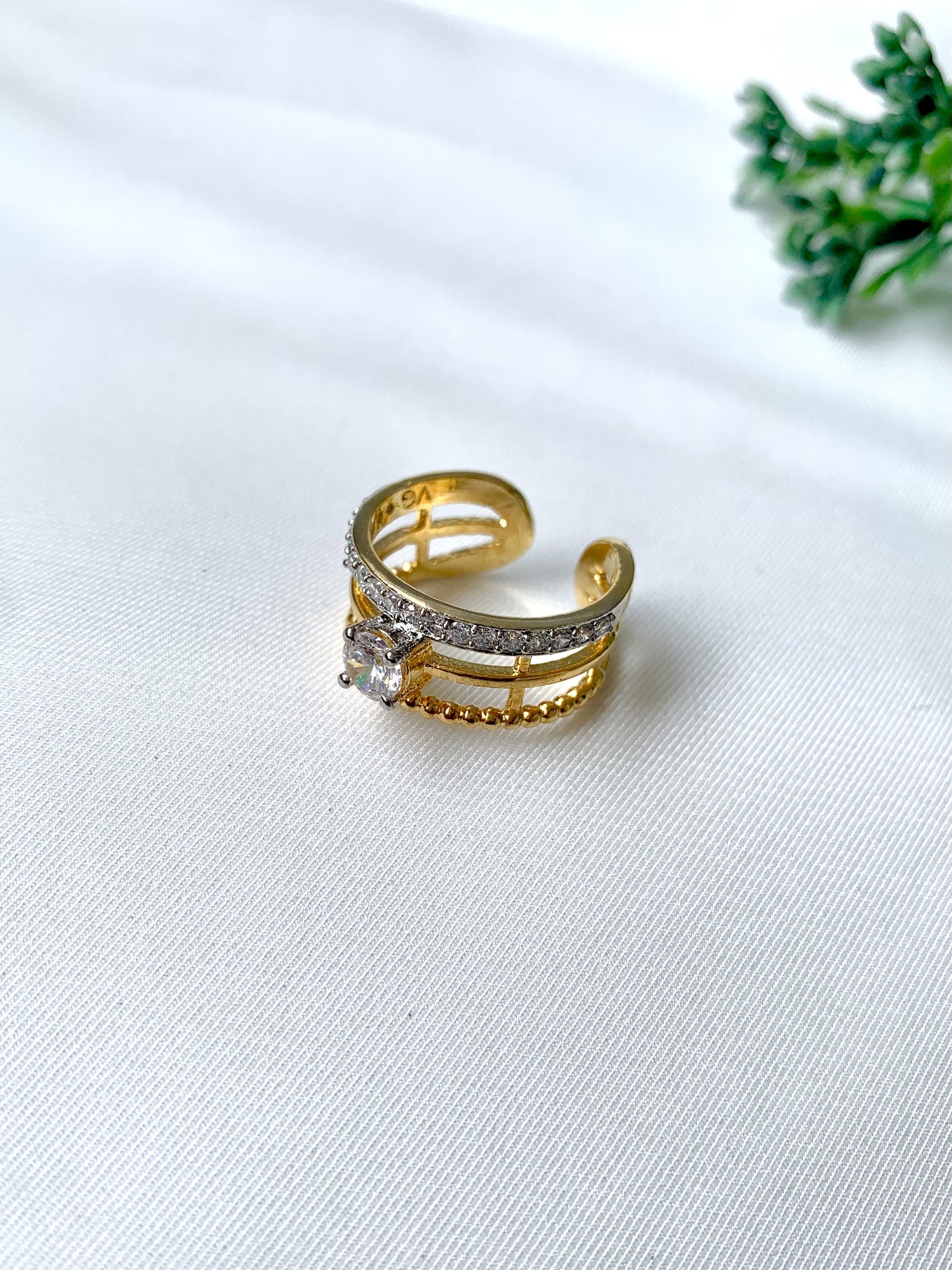 Lyra Luxe Ring in 22kt Gold Plating with American Diamonds from Zamal Jewels