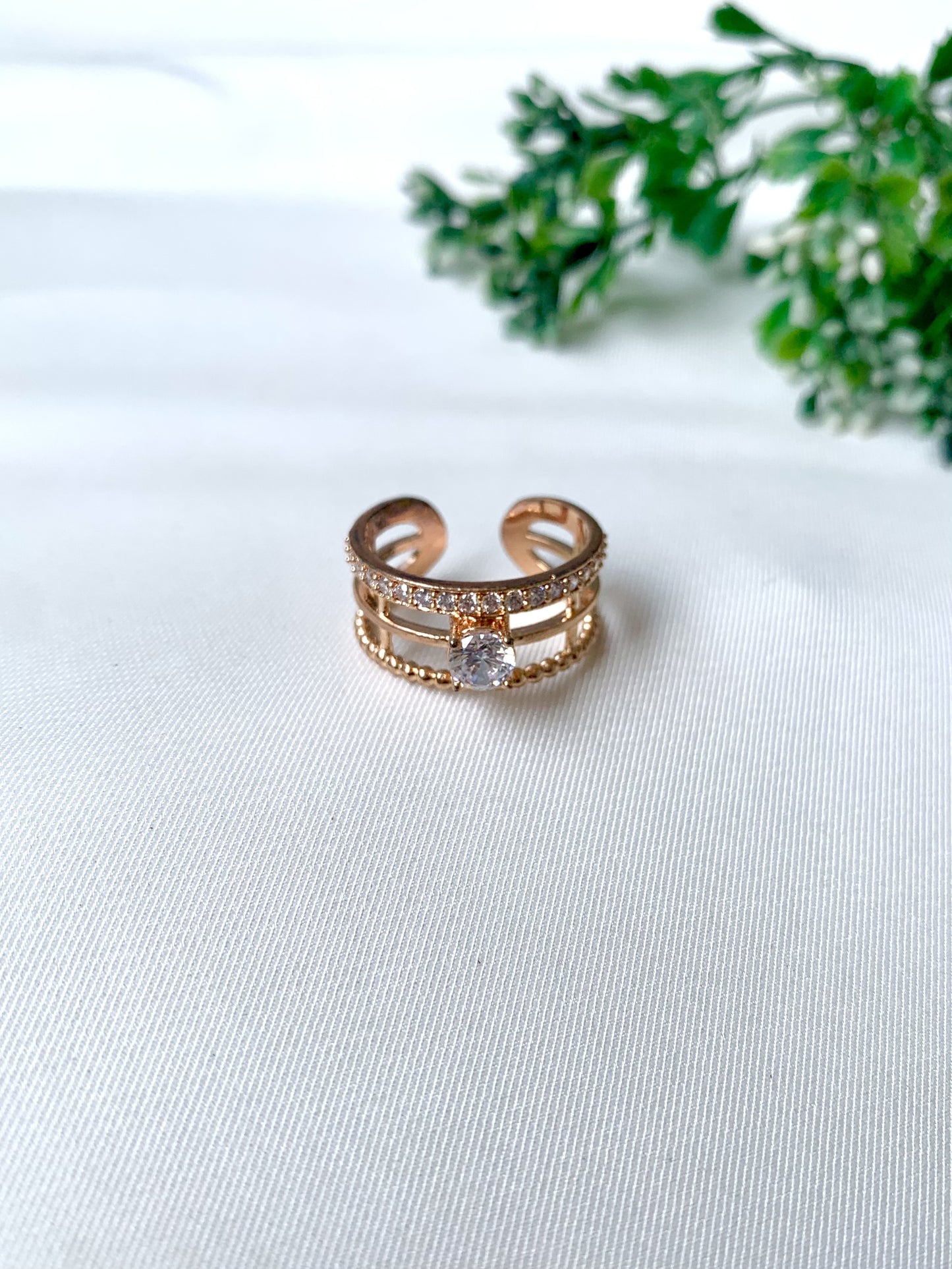 Lyra Luxe Ring in 22kt Rose Gold Plating with American Diamonds from Zamal Jewels