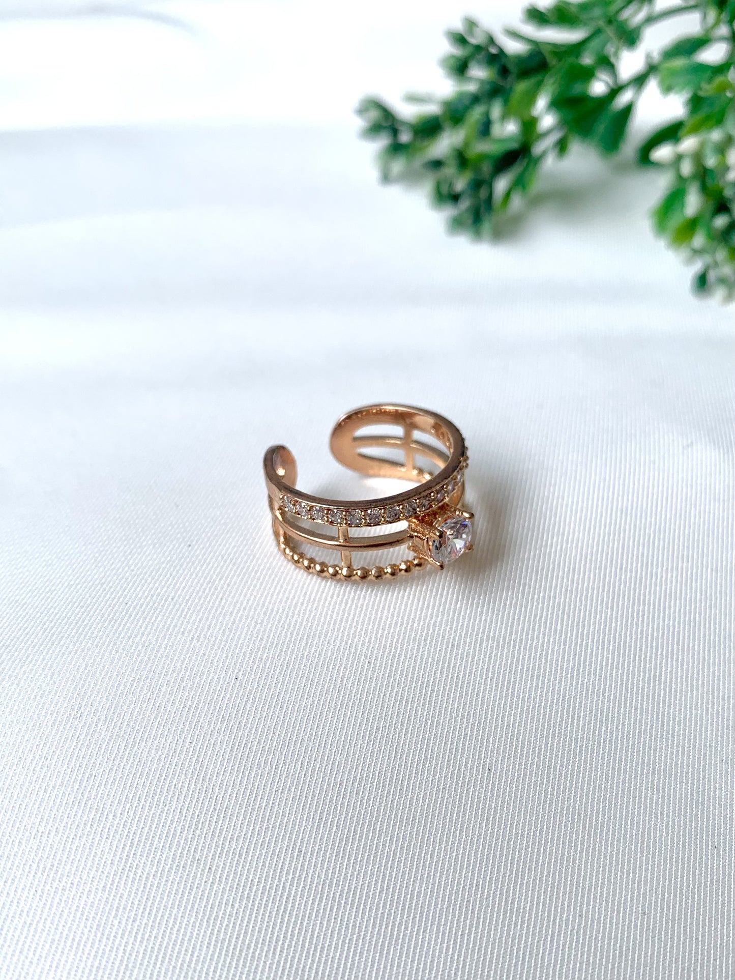 Lyra Luxe Ring in 22kt Rose Gold Plating with American Diamonds from Zamal Jewels