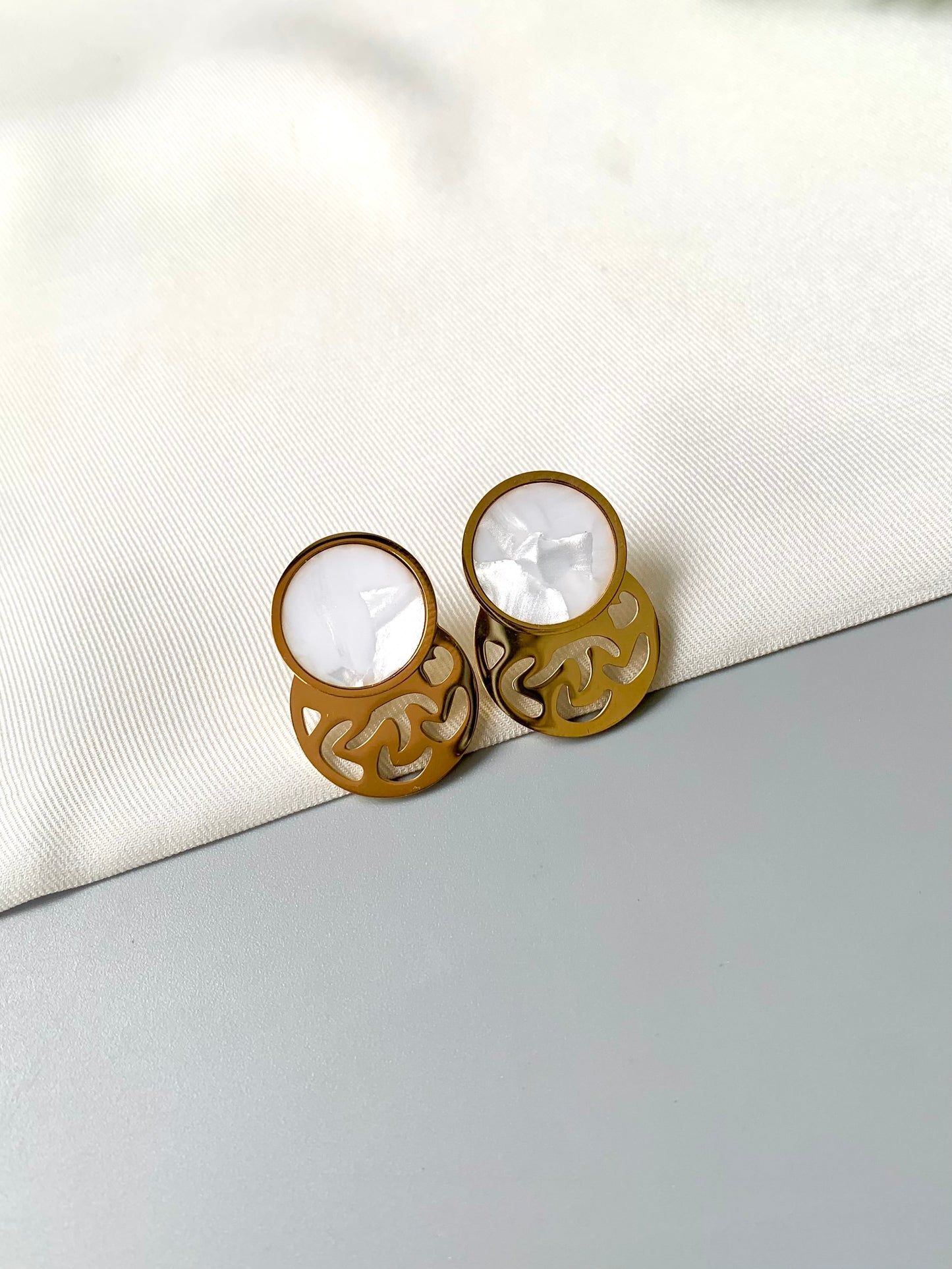 Marin Chic gold plated studs with Mother of Pearl by Zamal Jewels