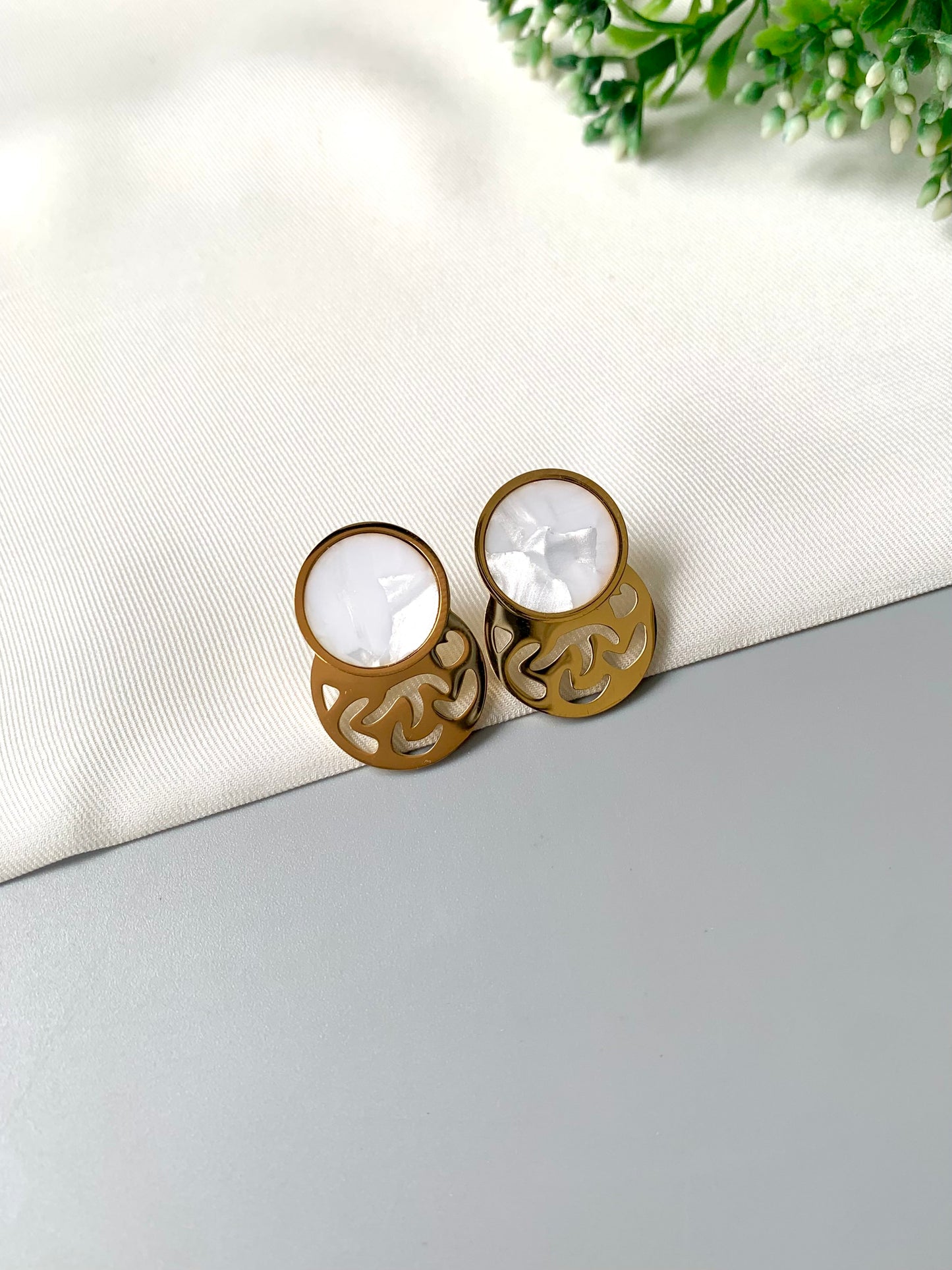 Marin Chic gold plated studs with Mother of Pearl by Zamal Jewels