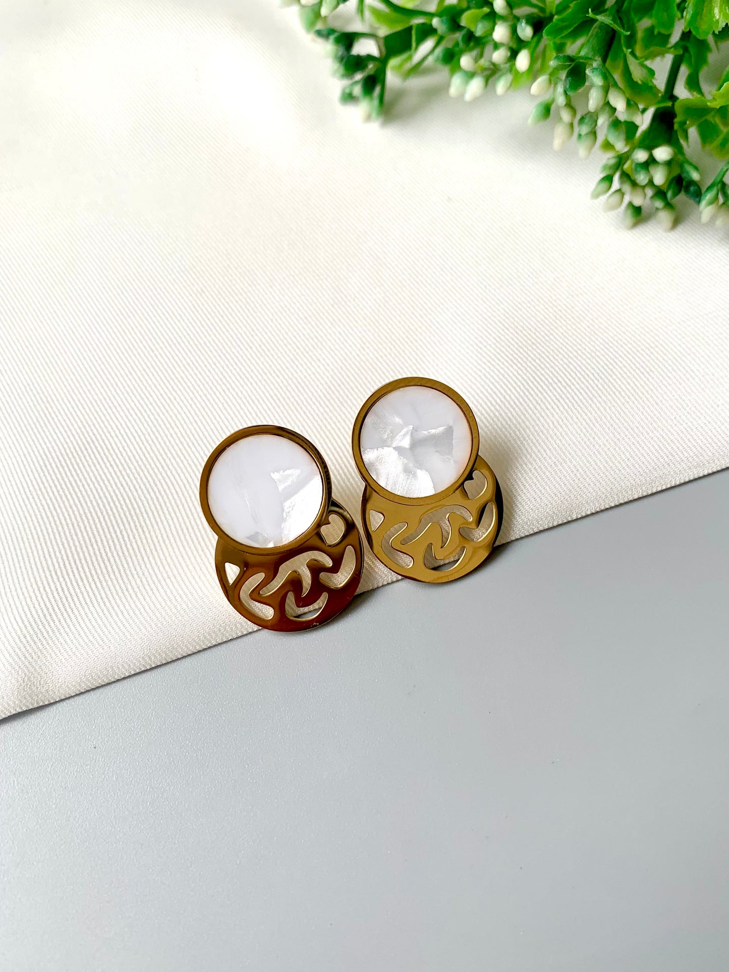 Marin Chic gold plated studs with Mother of Pearl by Zamal Jewels