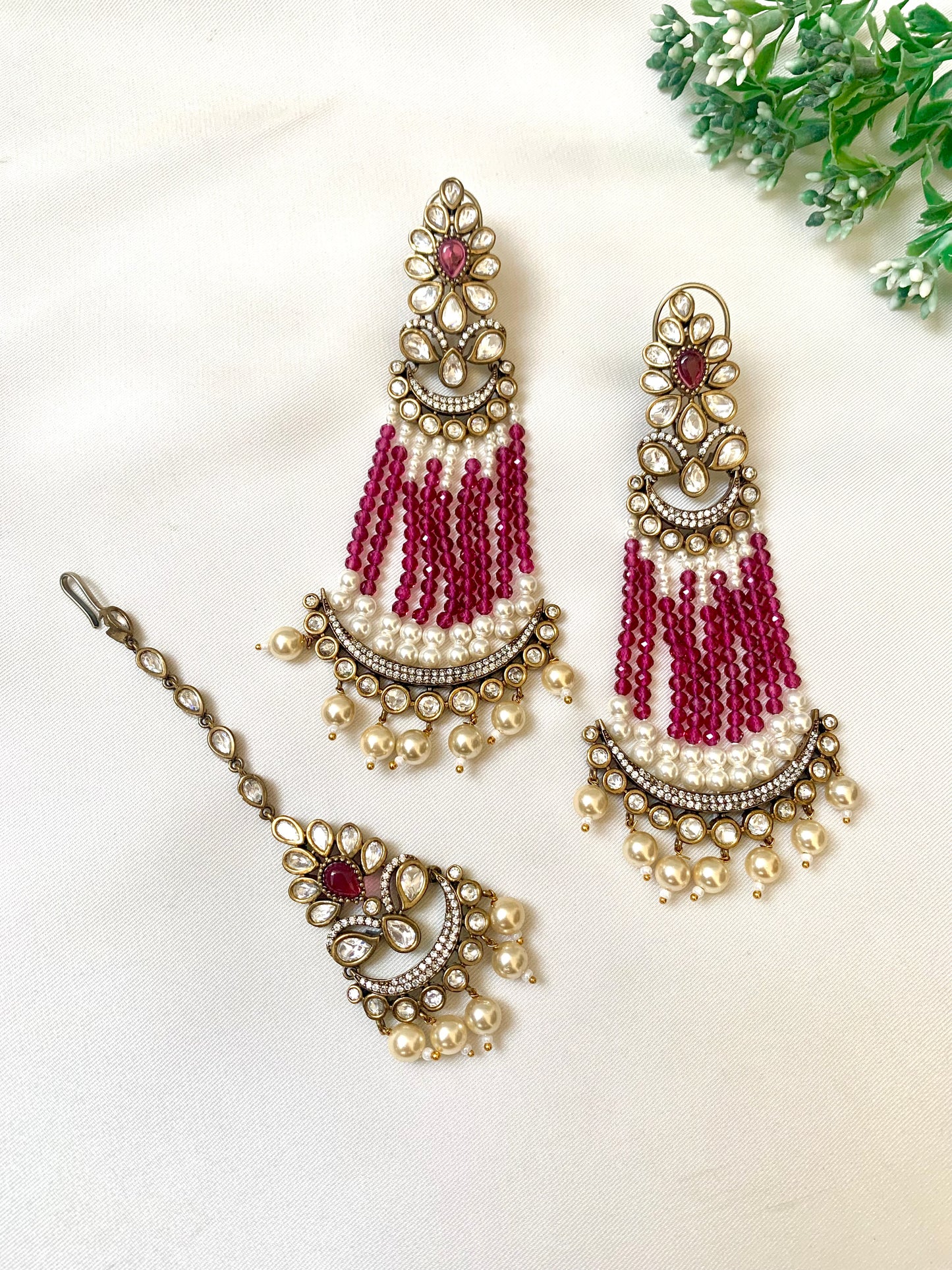 Bridal Jhoomar Earrings in Ruby with Antique Gold Plating – Zamal Jewels