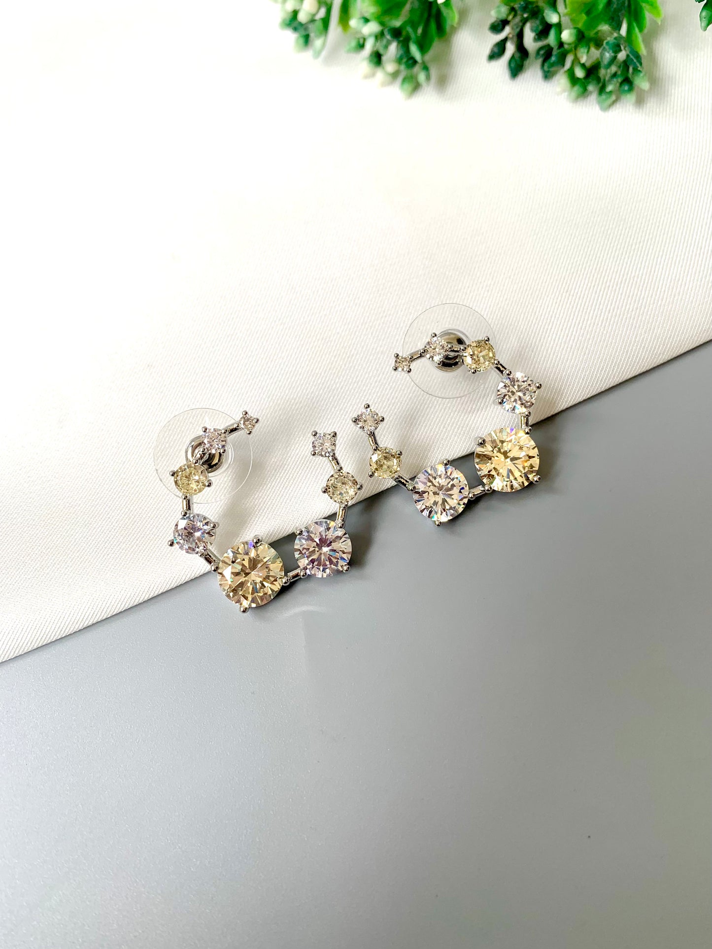 Velena hoop earrings featuring platinum finish and semi-precious Citrine stones