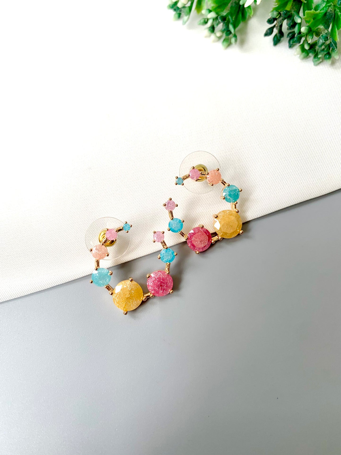 Velena Milky Stone Edition – 22kt Gold Plated Hoop Earrings with Pastel Semi-Precious Stones by Zamal Jewels