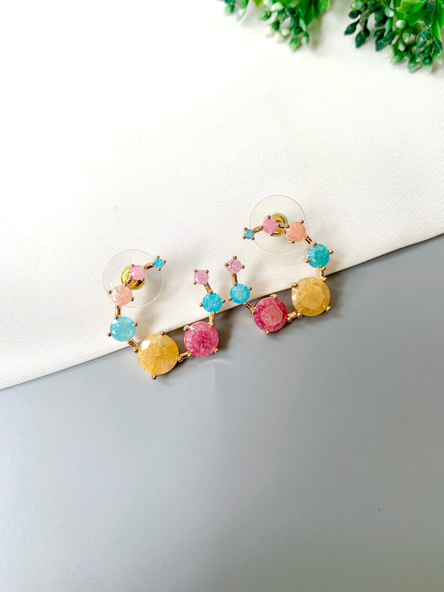 Velena Milky Stone Edition – 22kt Gold Plated Hoop Earrings with Pastel Semi-Precious Stones by Zamal Jewels