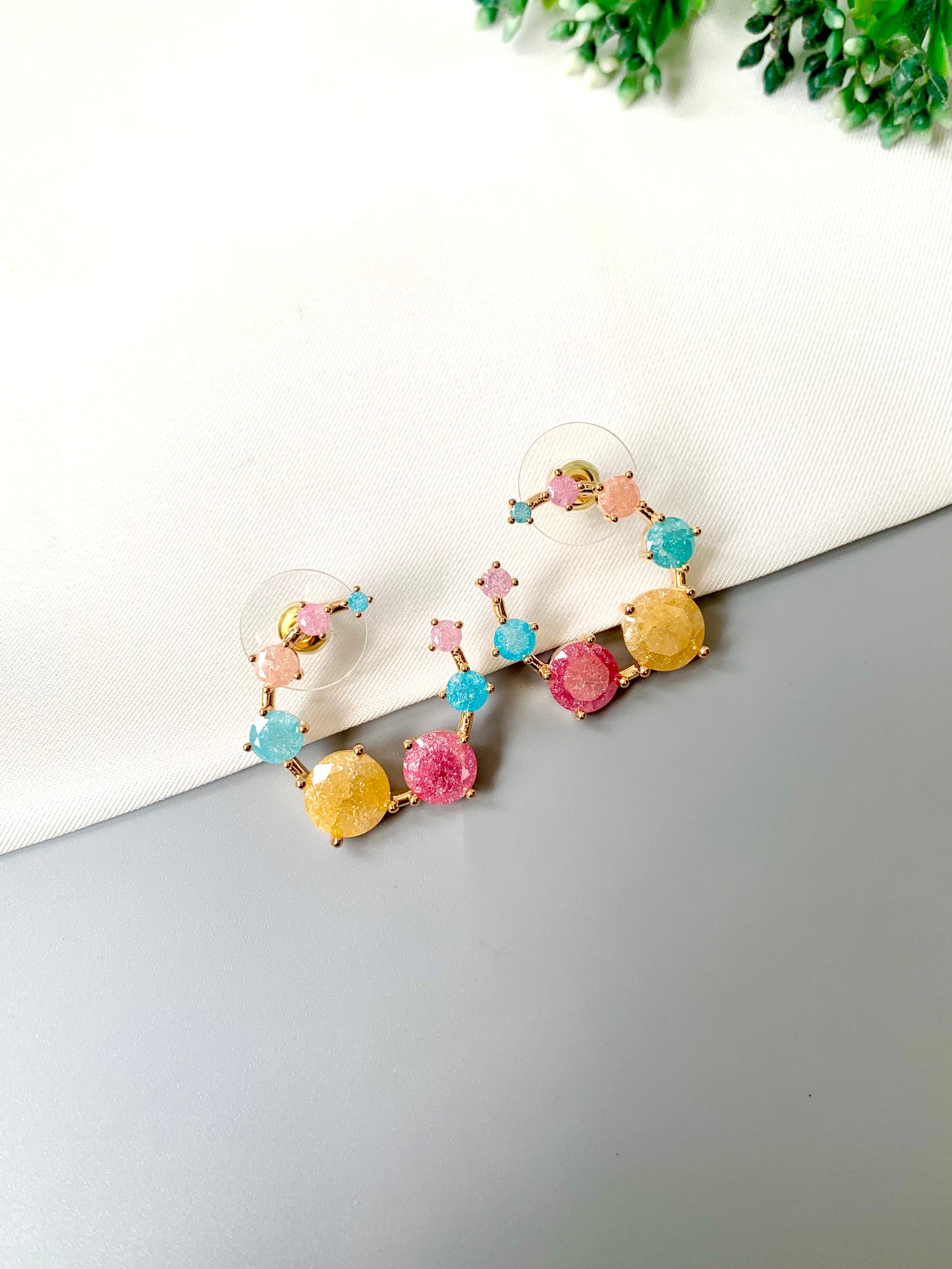 Velena Milky Stone Edition – 22kt Gold Plated Hoop Earrings with Pastel Semi-Precious Stones by Zamal Jewels