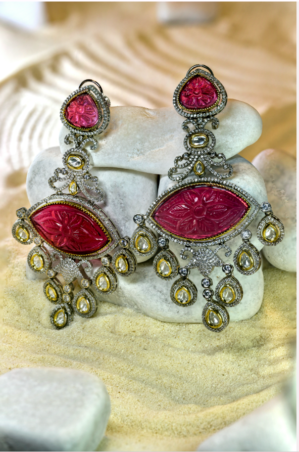 Handcrafted Najiya ruby danglers with polki kundan and American Diamonds from Zareen Collection