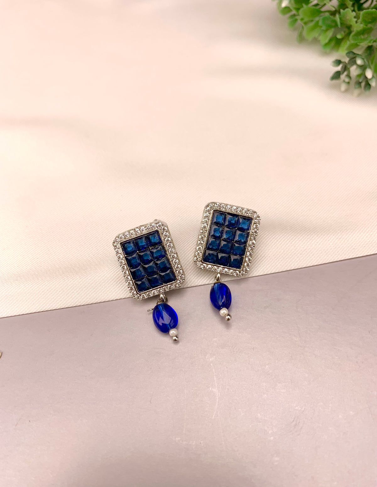 Ameena handcrafted earrings with American Diamonds and semi-precious crystals, available in Sapphire, Emerald, Mint, Ruby and Ferozi variants