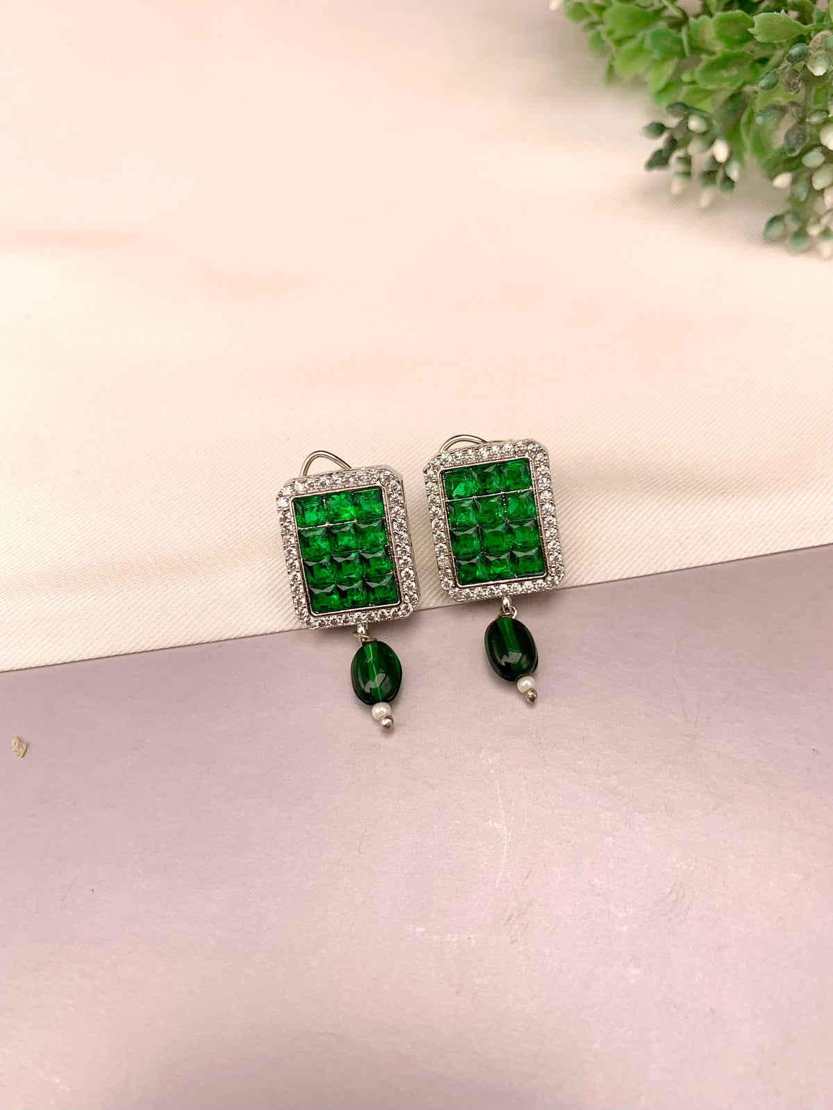Ameena handcrafted earrings with American Diamonds and semi-precious crystals, available in Sapphire, Emerald, Mint, Ruby and Ferozi variants