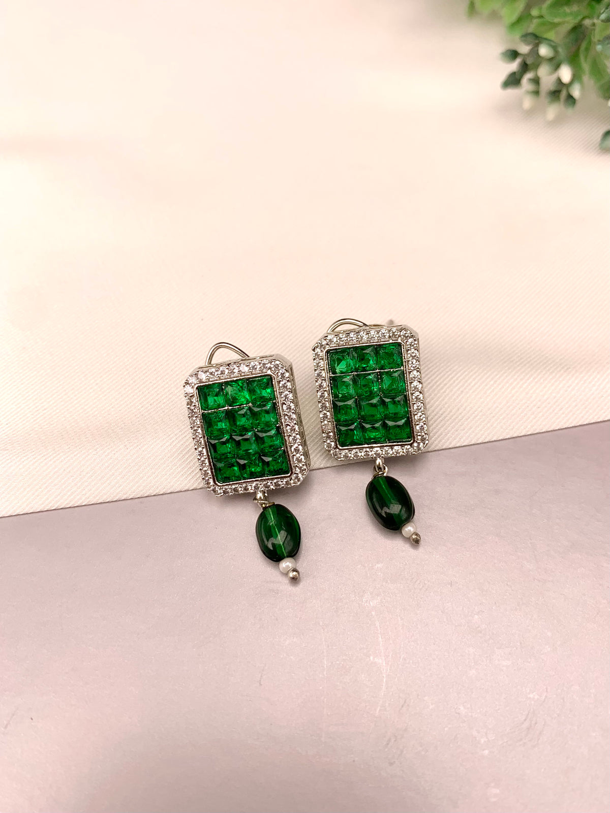 Ameena handcrafted earrings with American Diamonds and semi-precious crystals, available in Sapphire, Emerald, Mint, Ruby and Ferozi variants