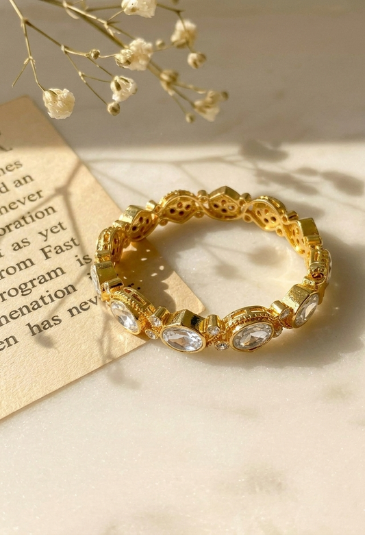 Handcrafted Arwah Bangle in 22kt gold plating with high-quality Moissanite Kundan stones and screw opening 