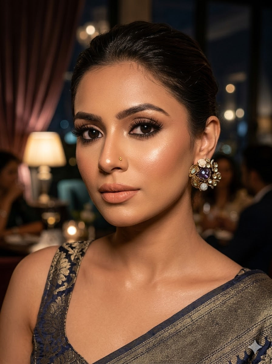 Athena ruby kundan earrings in gold plating with American diamonds and gemstone detailing