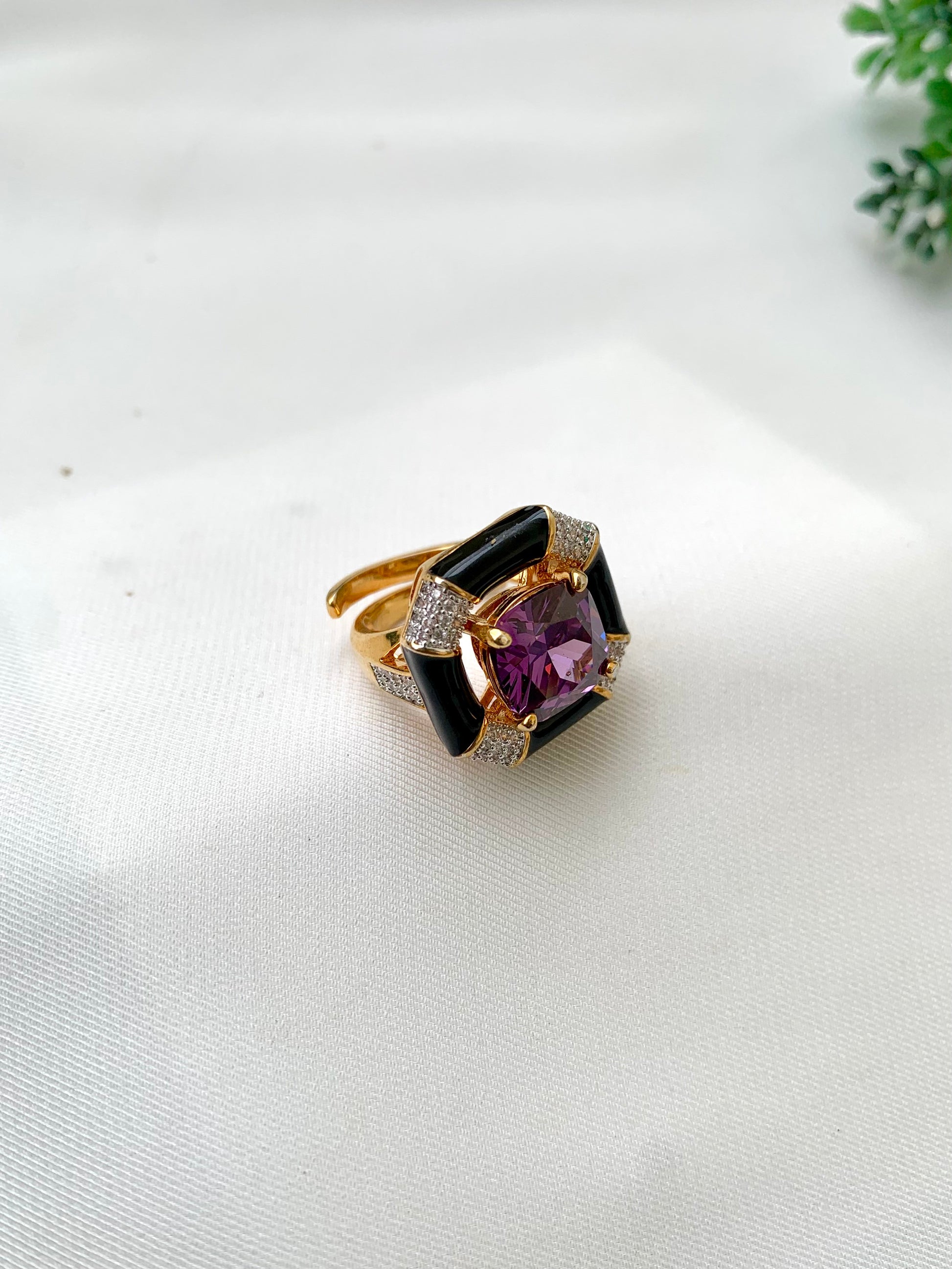 Atisha, Handcrafted Ring, Adjustable Ring, Gemstone Ring, American Diamond Ring, 22kt Gold Ring, Rhodium Ring, Meena Ring, Hand-Painted Meena, Sapphire Ring, Amethyst Ring, Citrine Ring, Champagne Stone, Semi-Precious Gemstones, Designer Ring, Statement Ring, Indian Jewellery, Limited Edition, Zamal Jewels