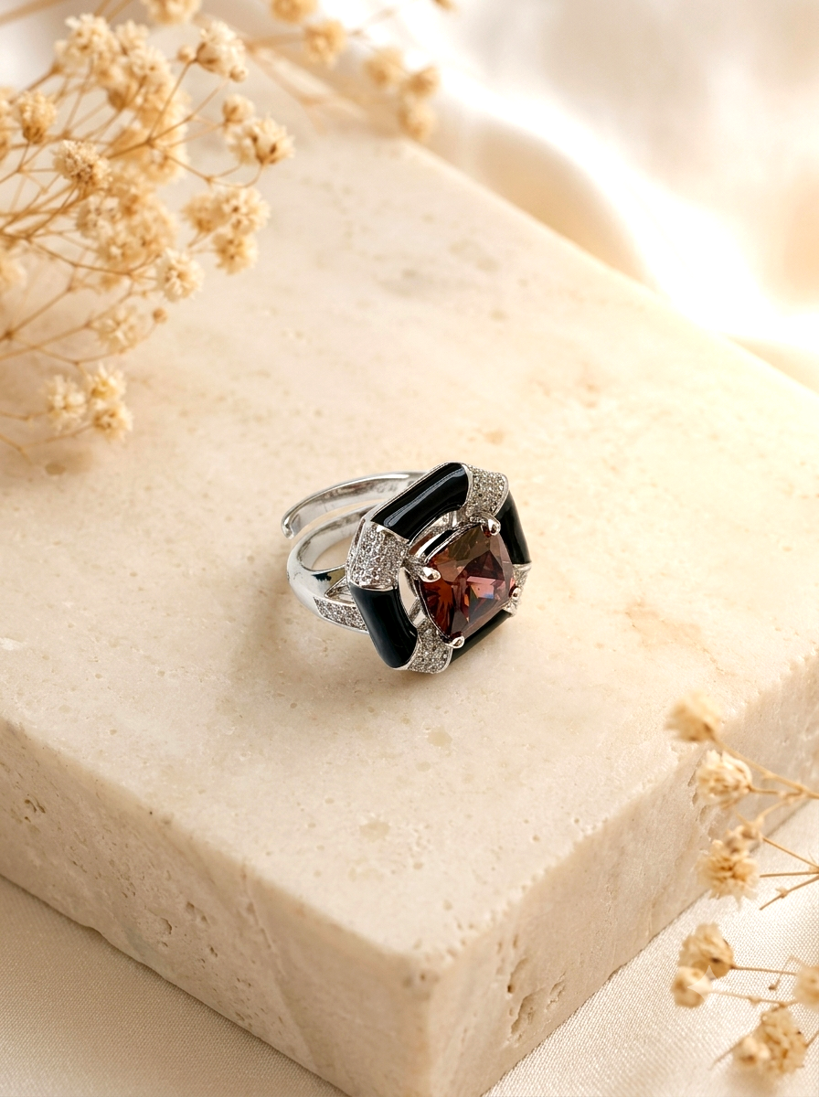 Atisha, Handcrafted Ring, Adjustable Ring, Gemstone Ring, American Diamond Ring, 22kt Gold Ring, Rhodium Ring, Meena Ring, Hand-Painted Meena, Sapphire Ring, Amethyst Ring, Citrine Ring, Champagne Stone, Semi-Precious Gemstones, Designer Ring, Statement Ring, Indian Jewellery, Limited Edition, Zamal Jewels