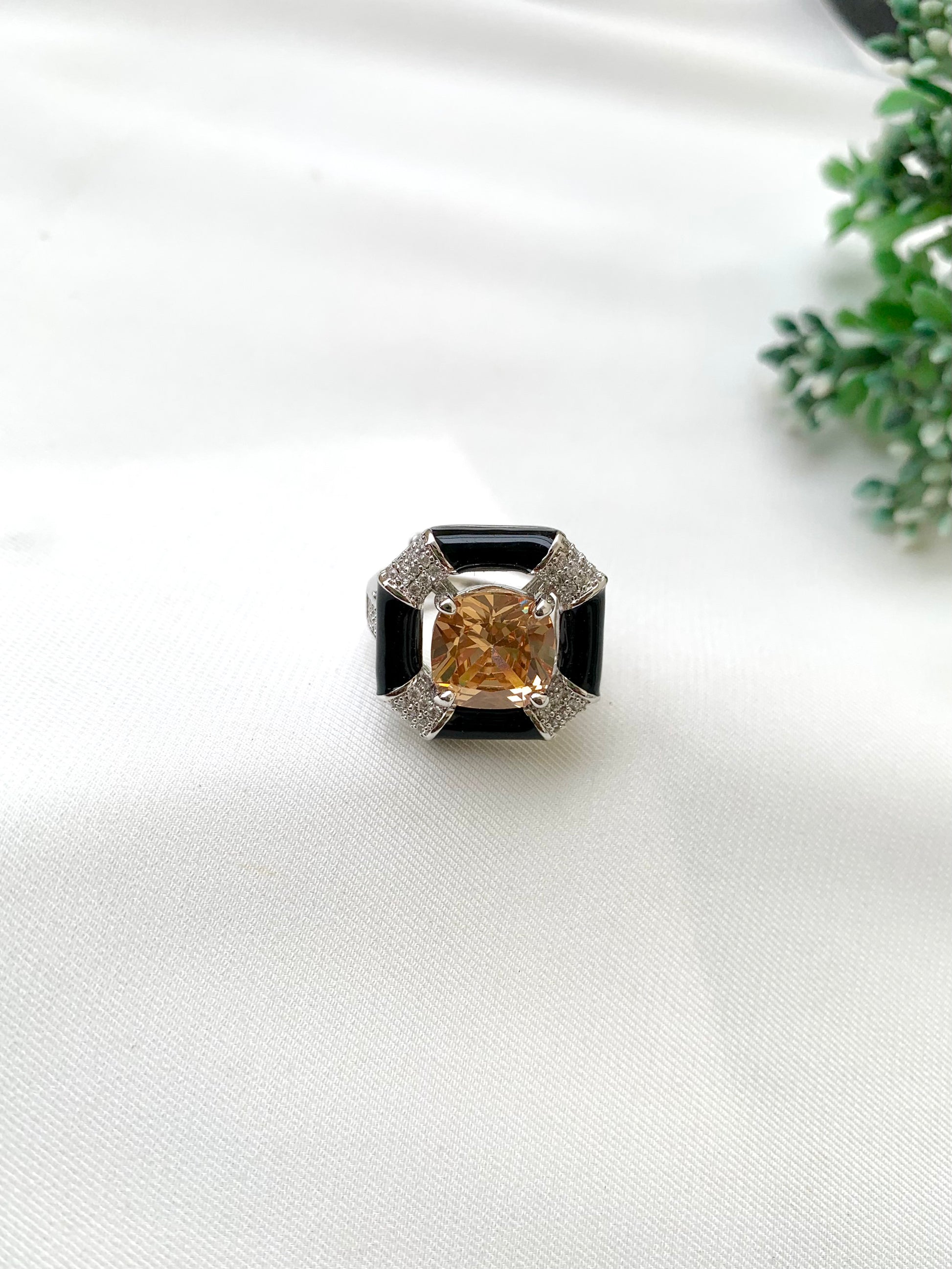 Atisha, Handcrafted Ring, Adjustable Ring, Gemstone Ring, American Diamond Ring, 22kt Gold Ring, Rhodium Ring, Meena Ring, Hand-Painted Meena, Sapphire Ring, Amethyst Ring, Citrine Ring, Champagne Stone, Semi-Precious Gemstones, Designer Ring, Statement Ring, Indian Jewellery, Limited Edition, Zamal Jewels