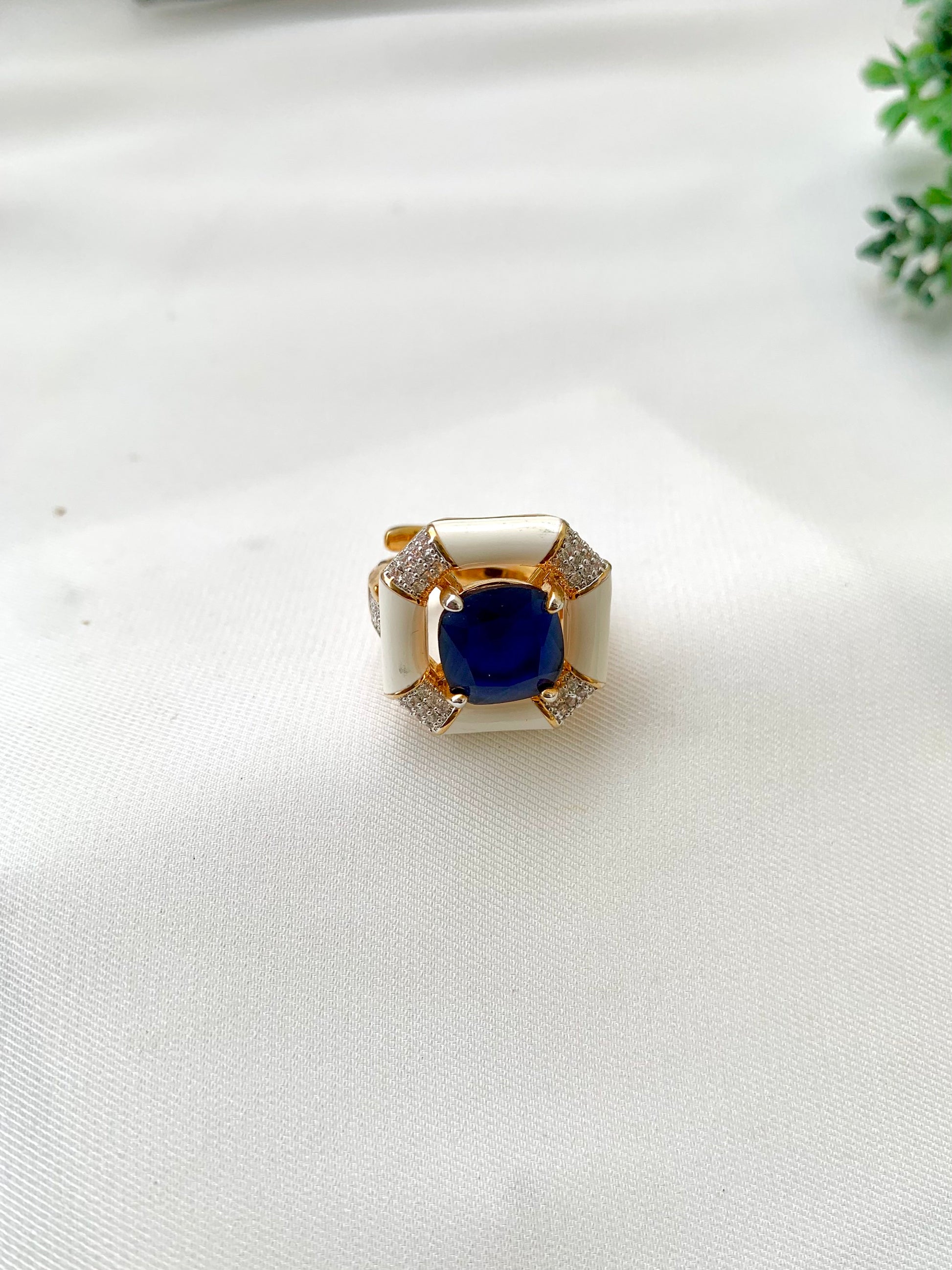 Atisha, Handcrafted Ring, Adjustable Ring, Gemstone Ring, American Diamond Ring, 22kt Gold Ring, Rhodium Ring, Meena Ring, Hand-Painted Meena, Sapphire Ring, Amethyst Ring, Citrine Ring, Champagne Stone, Semi-Precious Gemstones, Designer Ring, Statement Ring, Indian Jewellery, Limited Edition, Zamal Jewels