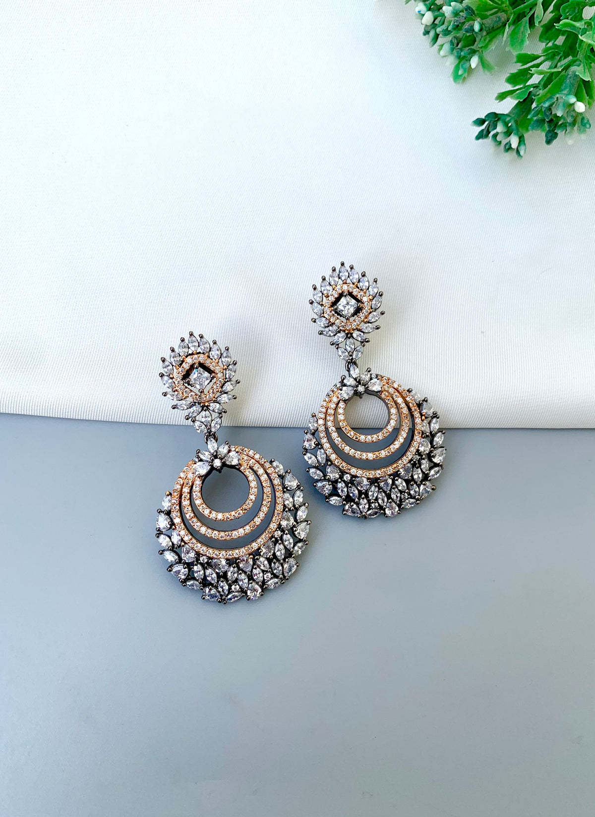 Awa handcrafted oxidized Rhodium plated studs featuring American Diamonds