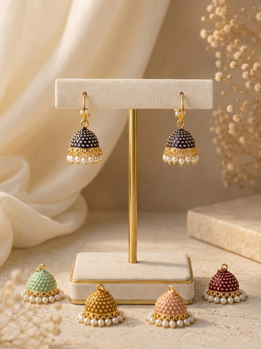 Baila 5-in-1 Changeable Jhumki Set with hand-painted Meena jhumkas and 22kt gold plated hoop by Zamal Jewels