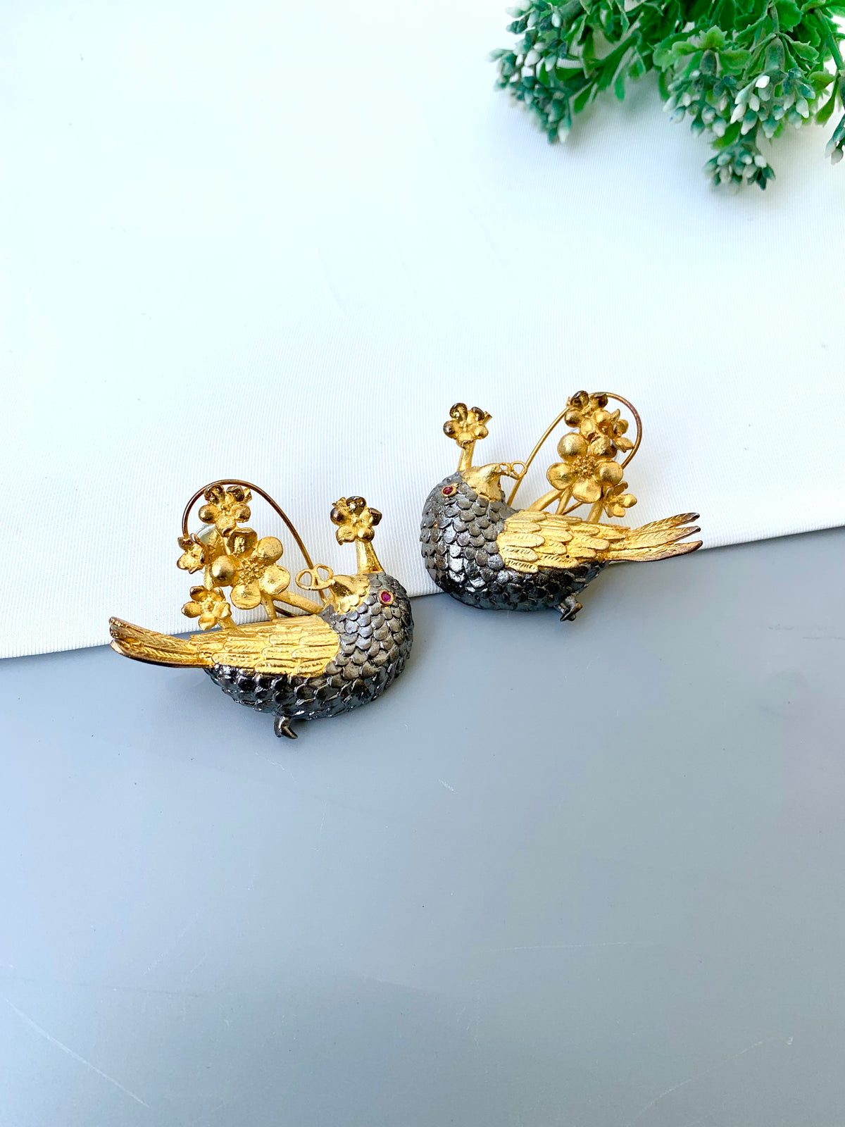 Camilla handcrafted 22kt Gold plated designer bird earrings with semi-precious gemstones