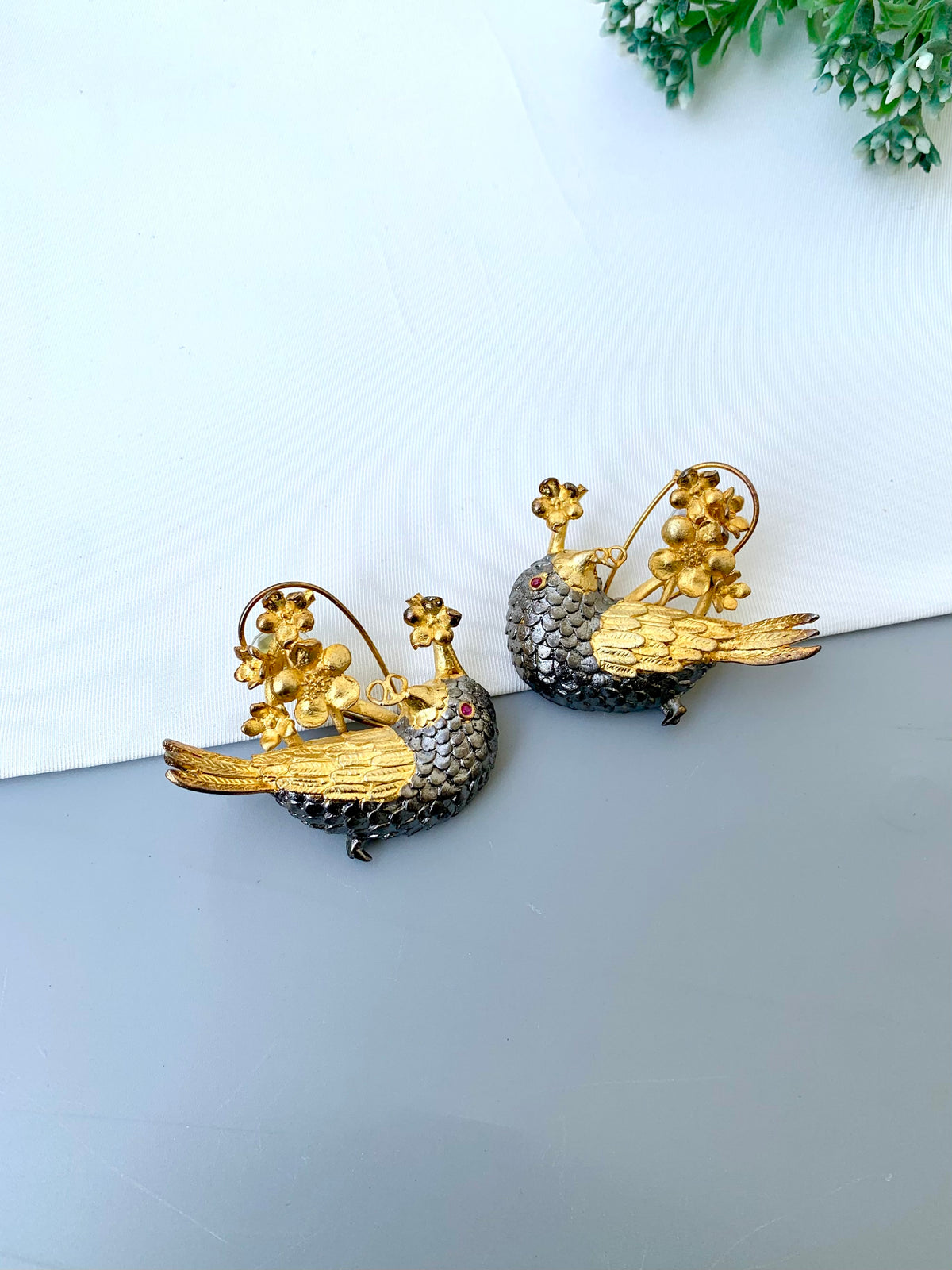 Camilla handcrafted 22kt Gold plated designer bird earrings with semi-precious gemstones