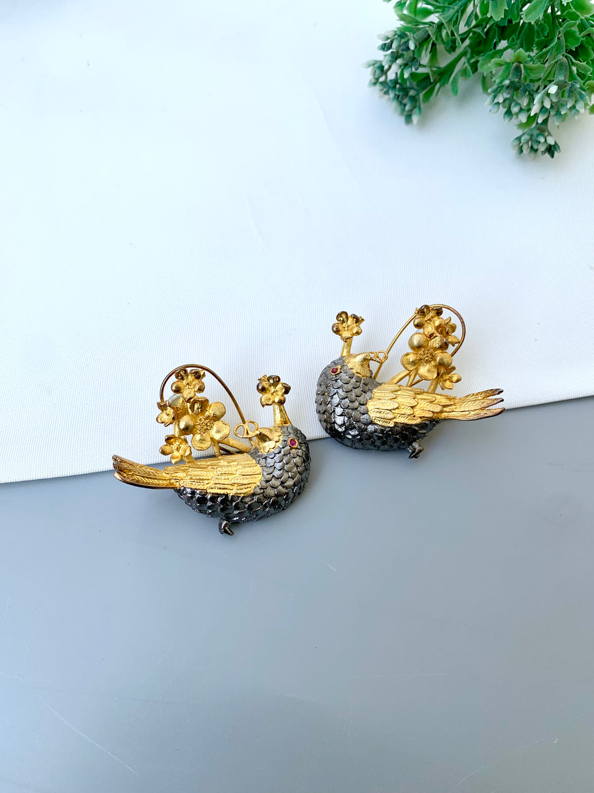 Camilla handcrafted 22kt Gold plated designer bird earrings with semi-precious gemstones