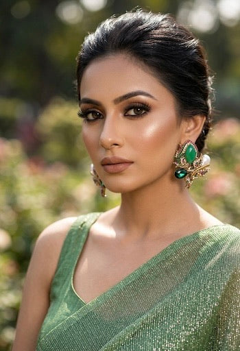 Disha emerald pearl earrings in gold plating with Turkish crystals