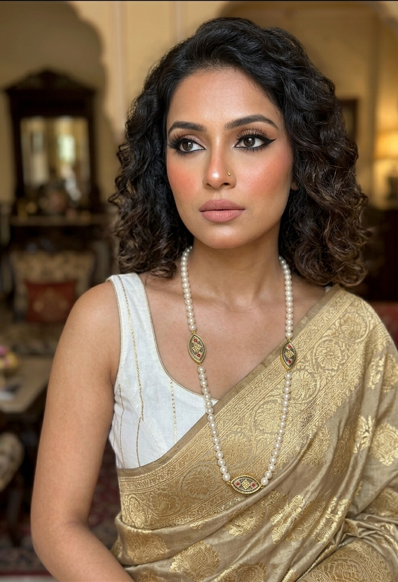 Diya handcrafted 22kt gold plated maala with kundan and semi precious pearls