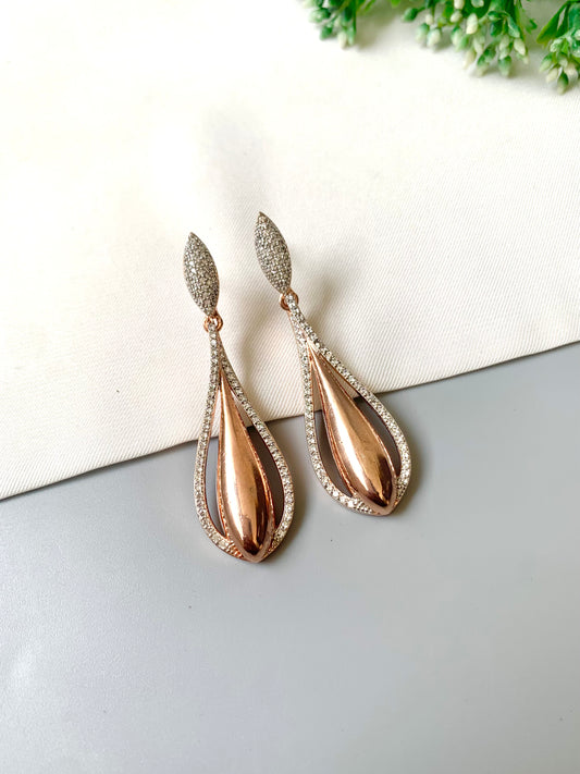 Elira Rose Gold Black Earrings in 22kt Plating with American Diamonds by Zamal Jewels