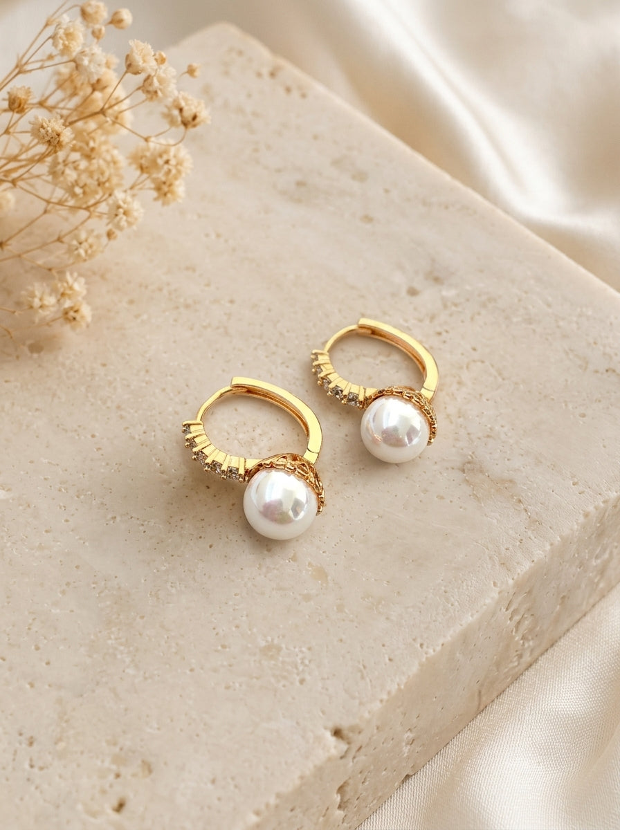 Geena handcrafted 22kt Gold plated studs with American Diamonds and semi-precious Pearls