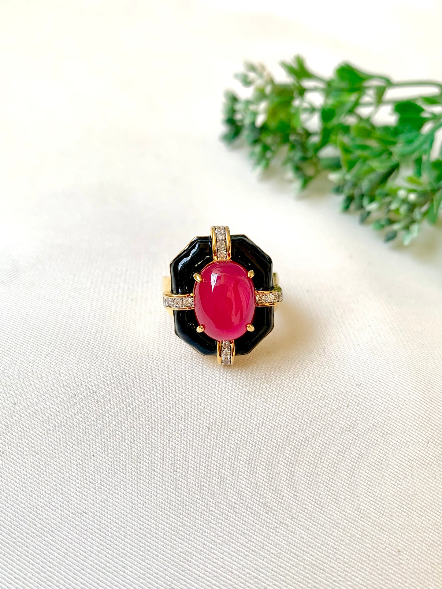 Ginnie handcrafted adjustable ring with American Diamonds, semi-precious Ruby or Emerald and hand-painted Meena work