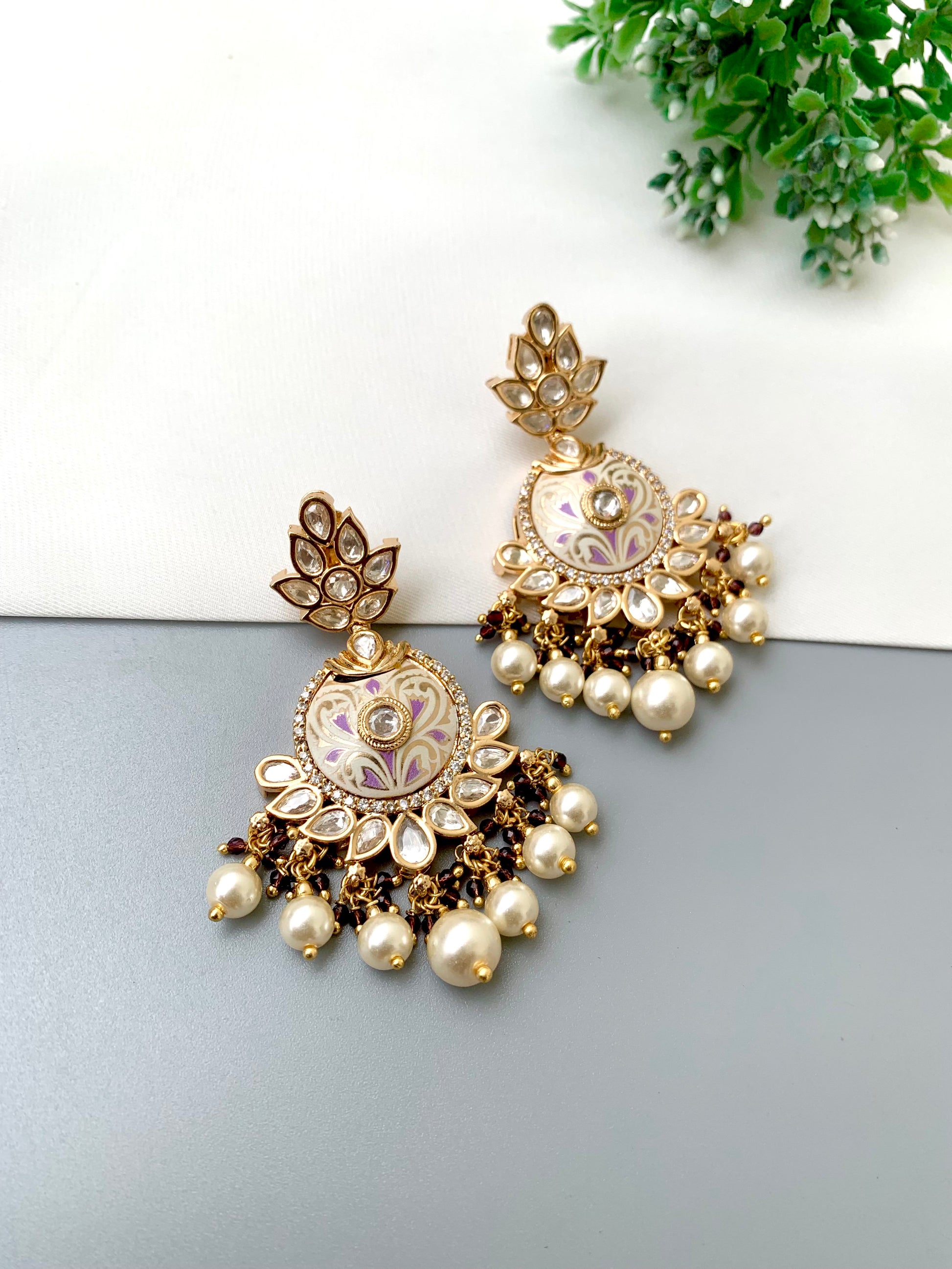 Hawa, Handcrafted Earrings, Polki Kundan Earrings, Kundan Earrings, 22kt Victorian Gold, Victorian Gold Earrings, Meena Earrings, Meena Work, Emerald Earrings, Amethyst Earrings, Pink Mint Earrings, Pearl Earrings, Emerald, Amethyst, Onyx, Designer Earrings, Indian Jewellery, Traditional Jewellery, Limited Edition, Zamal Jewels