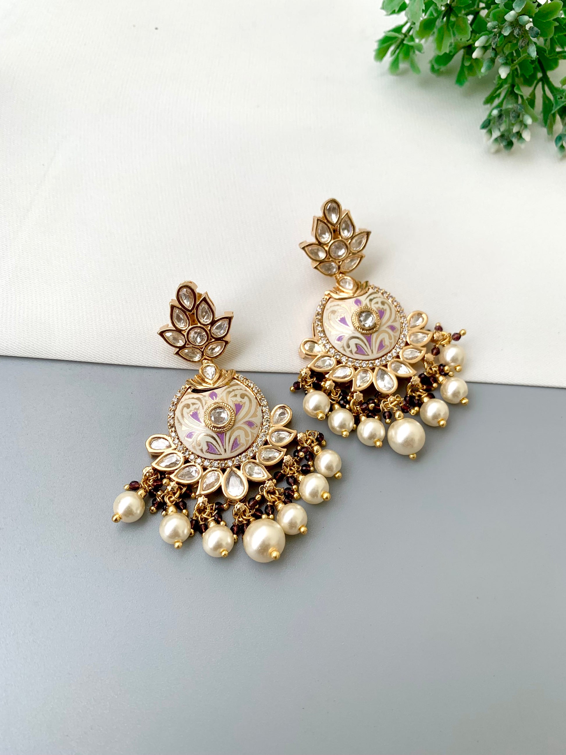 Hawa, Handcrafted Earrings, Polki Kundan Earrings, Kundan Earrings, 22kt Victorian Gold, Victorian Gold Earrings, Meena Earrings, Meena Work, Emerald Earrings, Amethyst Earrings, Pink Mint Earrings, Pearl Earrings, Emerald, Amethyst, Onyx, Designer Earrings, Indian Jewellery, Traditional Jewellery, Limited Edition, Zamal Jewels